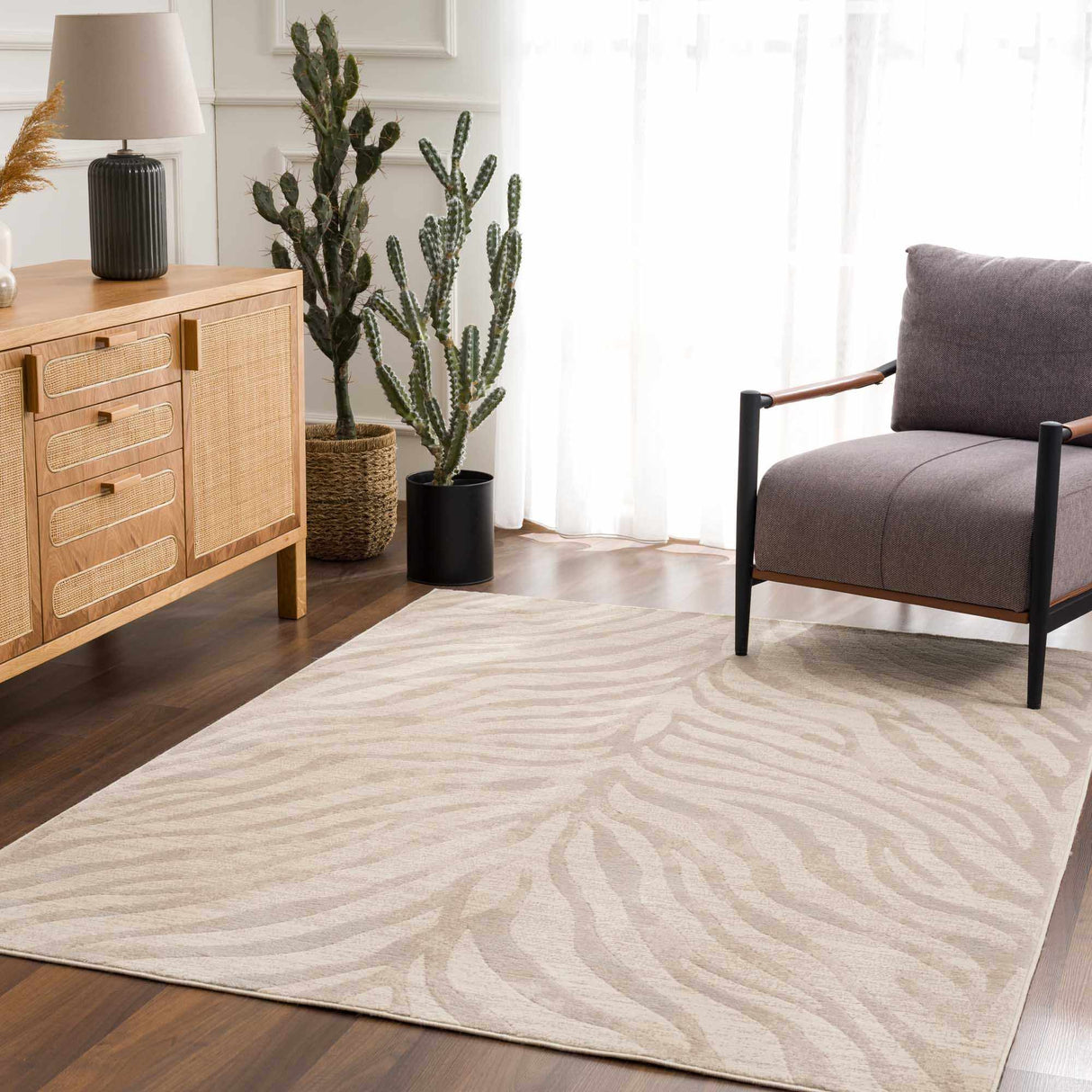 Beige Manteca Zebra Print Area Rug-Rugs-Parc Decor