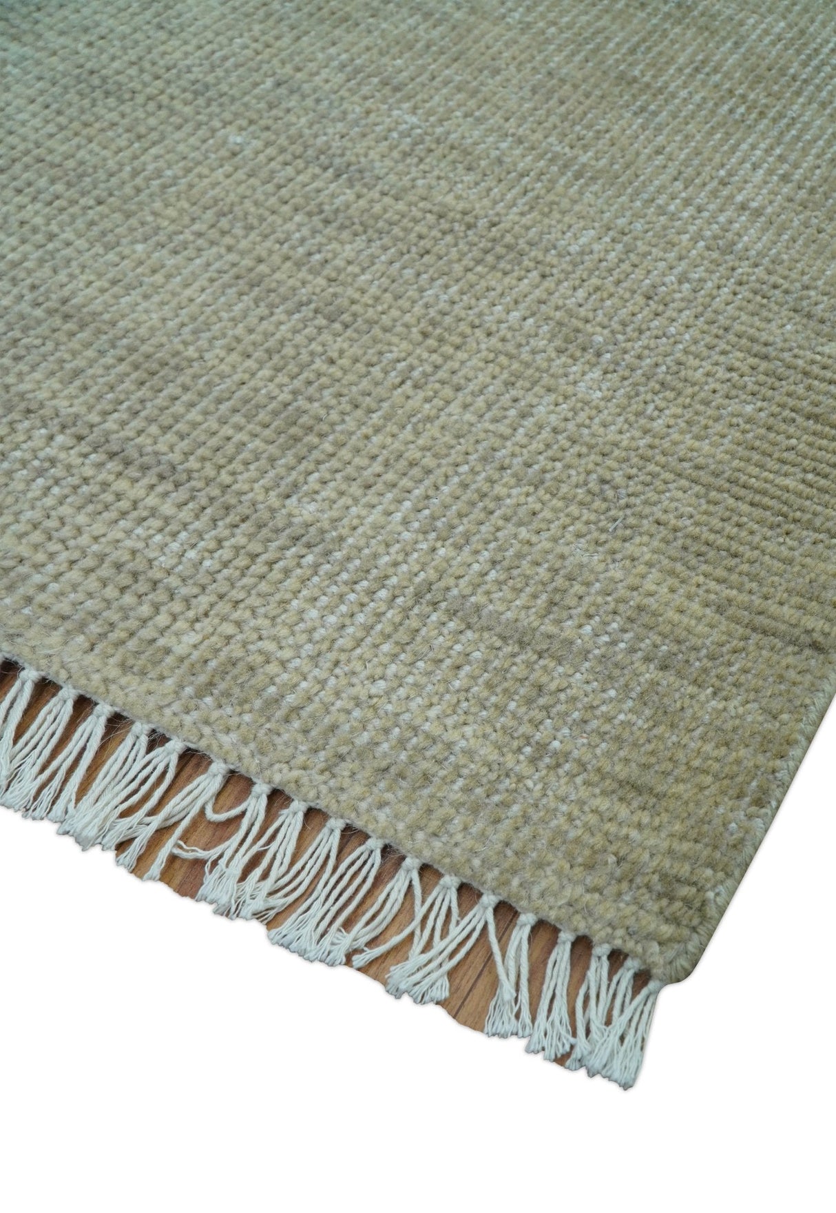 Beige Modern Solid Design Hand Knotted Wool Area Rug