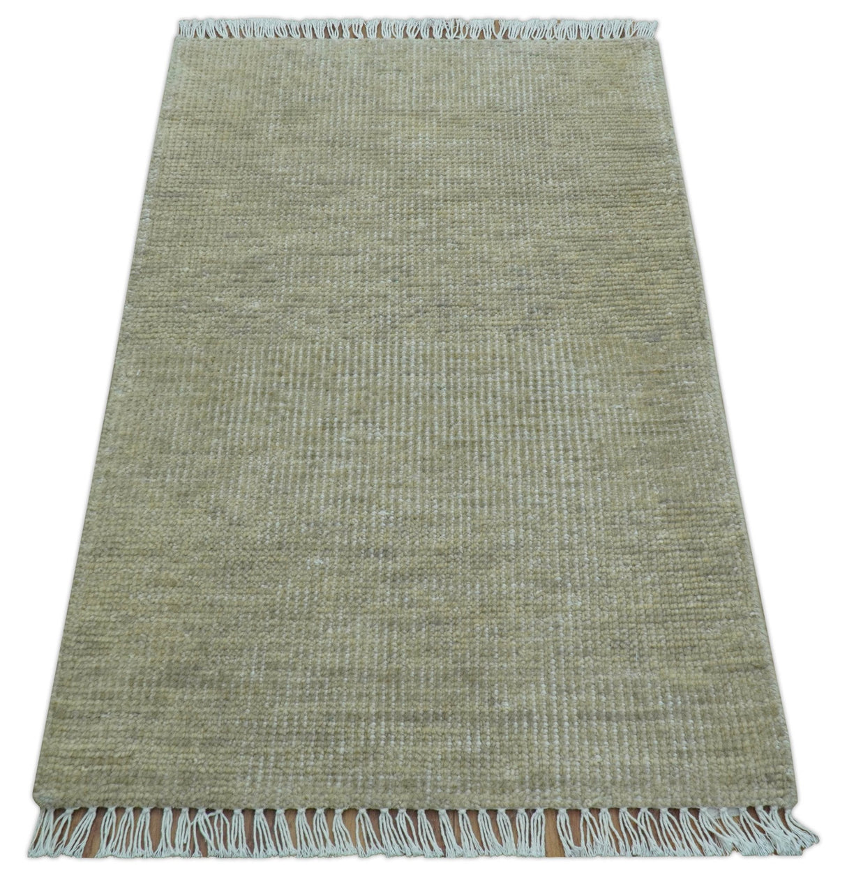 Beige Modern Solid Design Hand Knotted Wool Area Rug