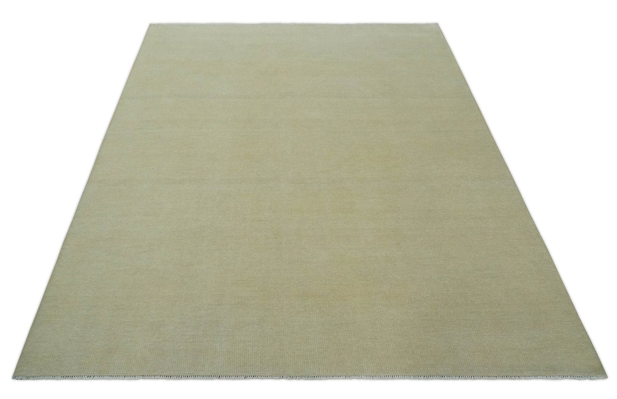 Beige Modern Solid Hand knotted 8x10 wool Area Rug