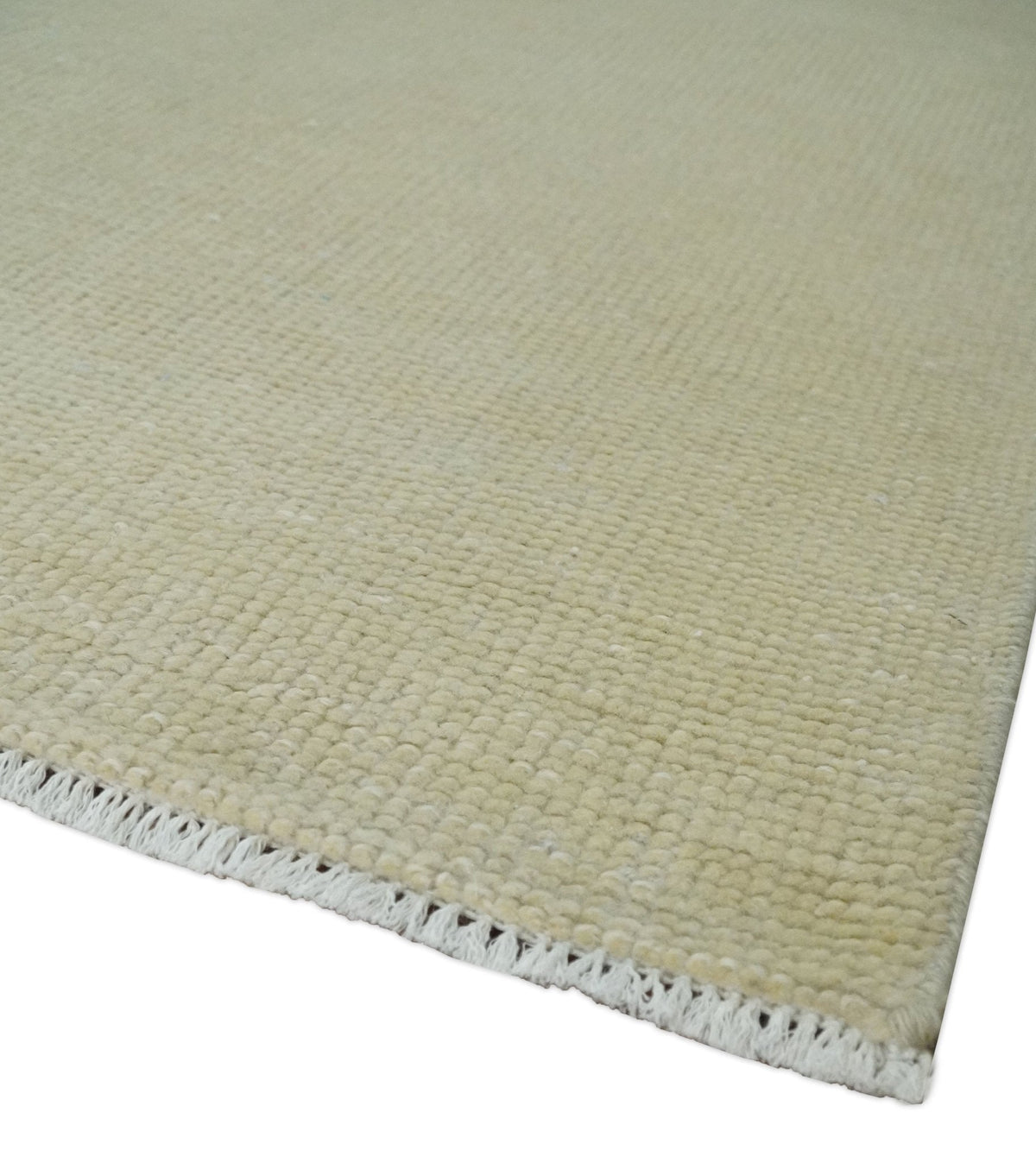 Beige Modern Solid Hand knotted 8x10 wool Area Rug
