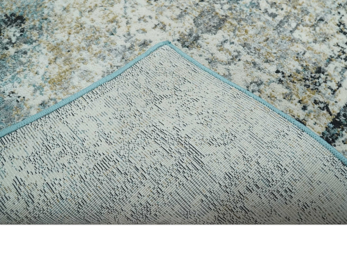 Beige, Olive and Gray and Black Antique Finish Vintage Art Silk Area Rug