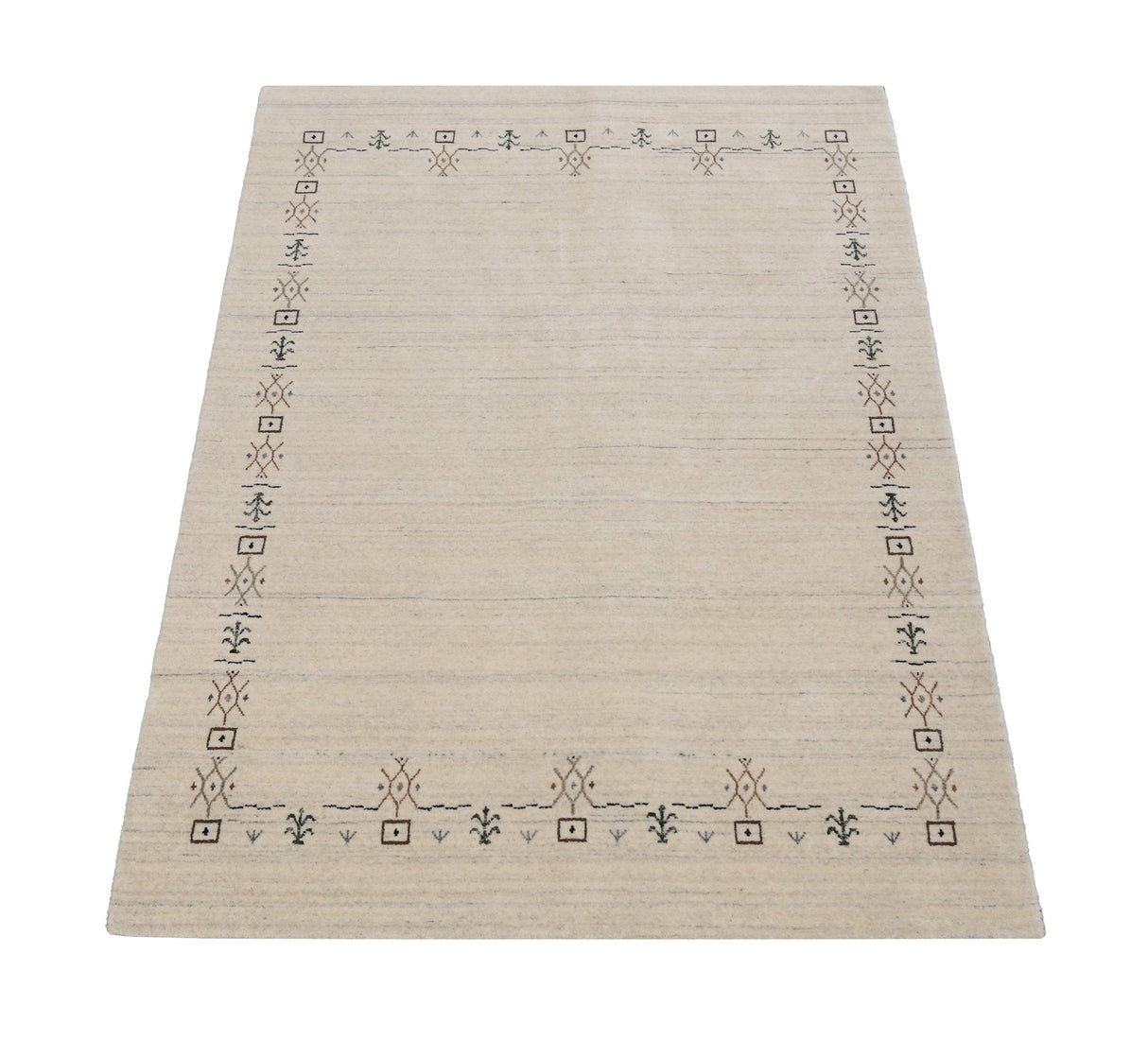 Beige Tribal Border Hand Loomed Wool Area Rug