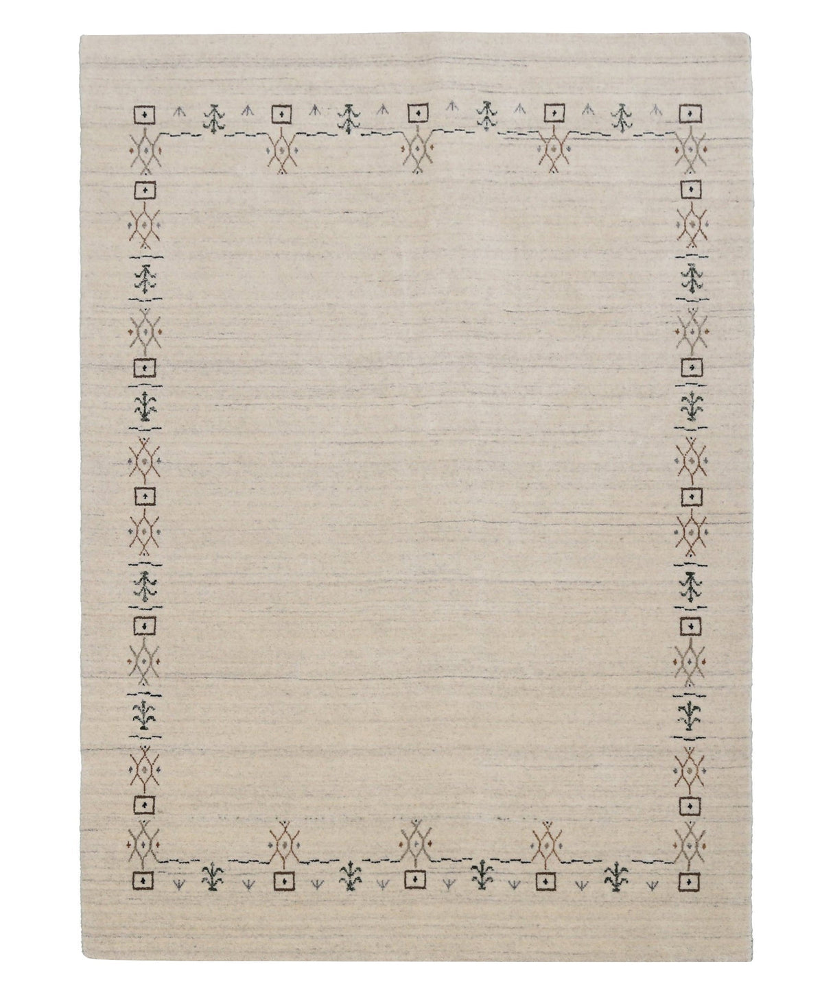 Beige Tribal Border Hand Loomed Wool Area Rug