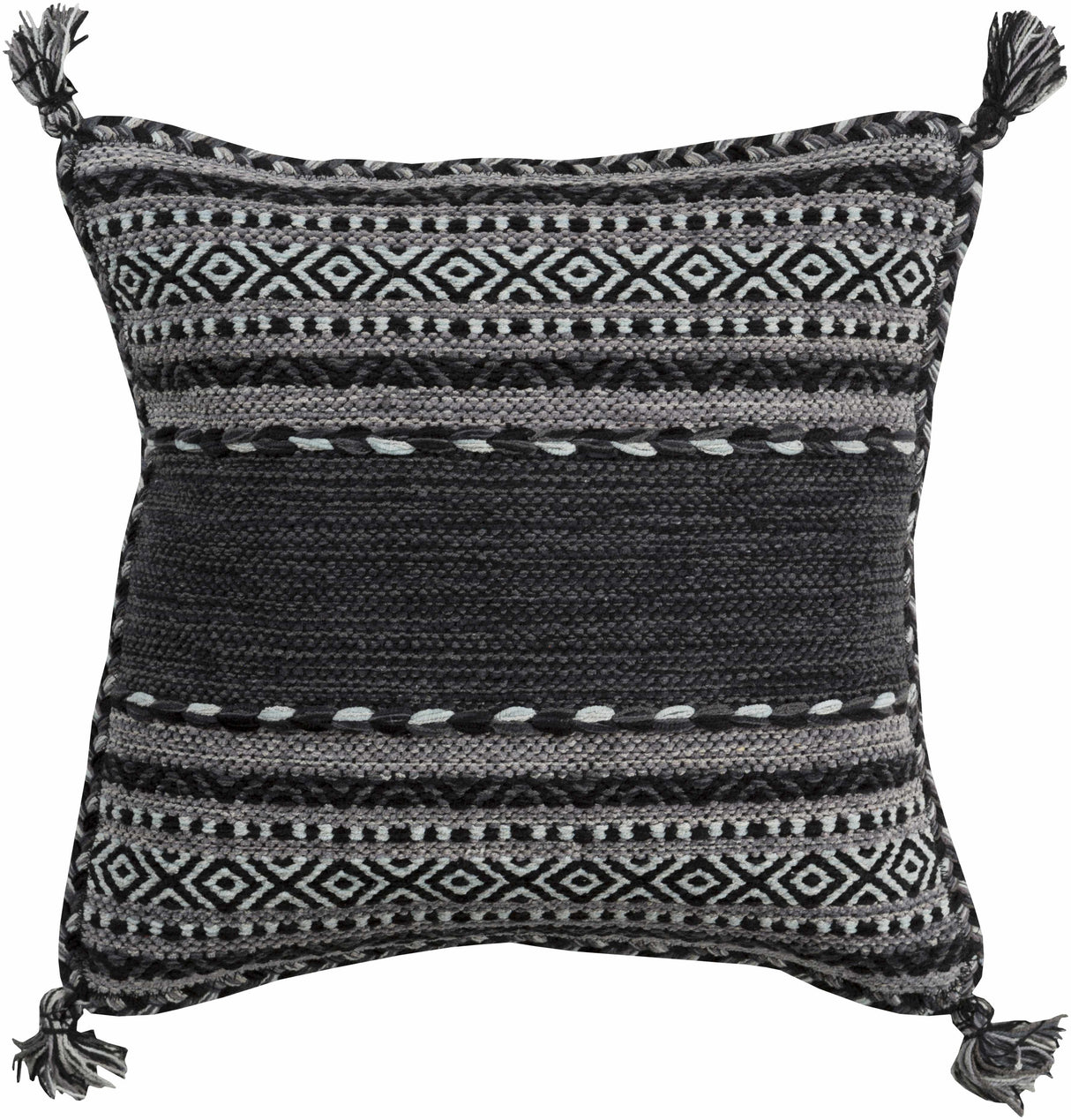 Bensalem Black Geometric Fringe Throw Pillow-Throw Pillows-Parc Decor