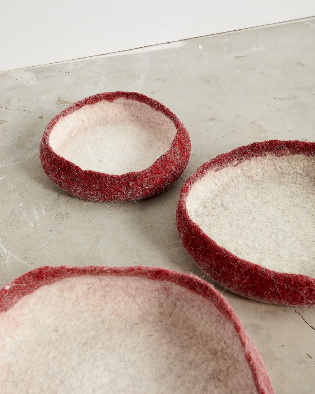 Berry Red Decorative Wool Nesting Bowls-Baskets-Parc Decor