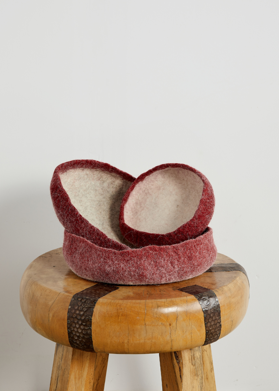 Berry Red Decorative Wool Nesting Bowls-Baskets-Parc Decor