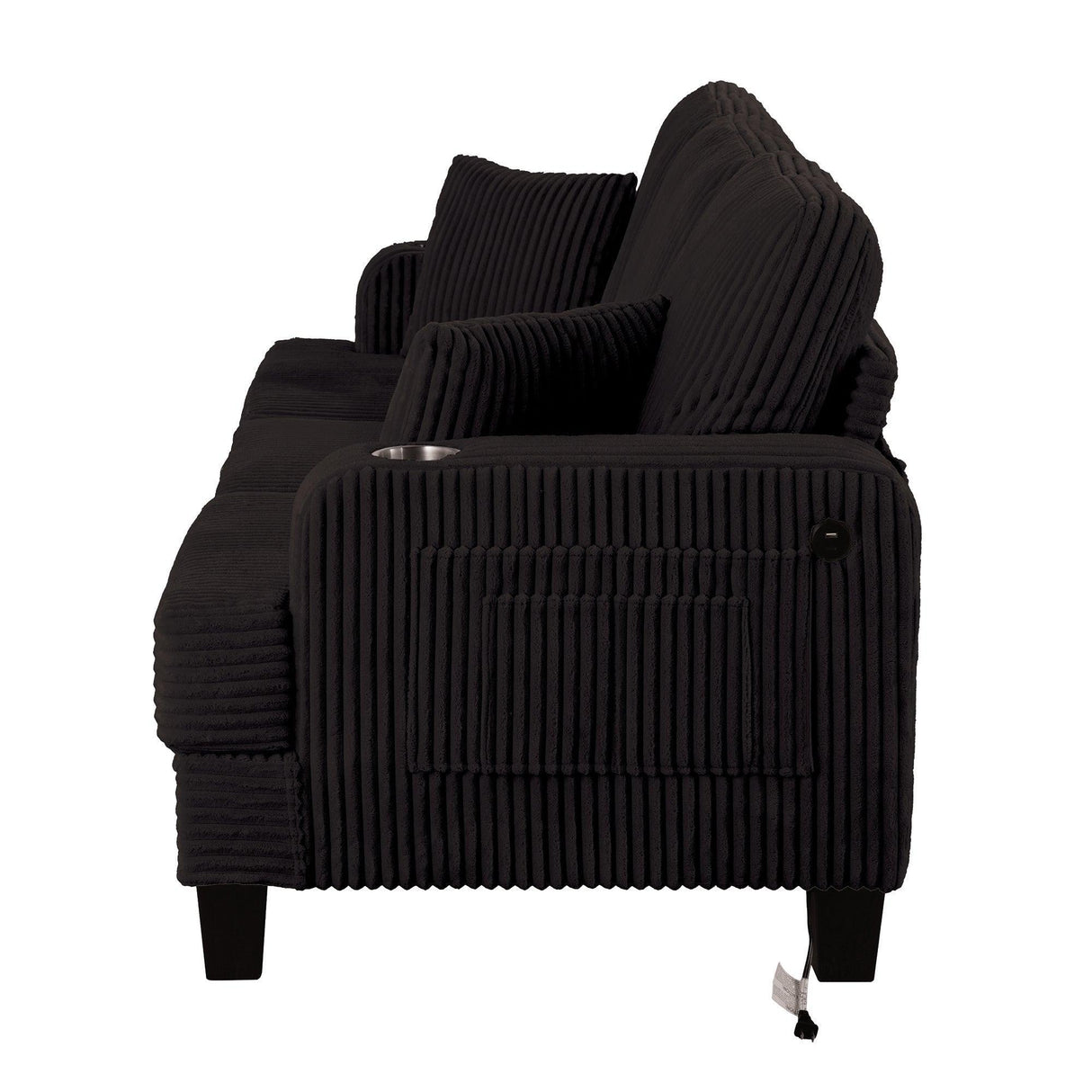 Black 3 Piece Set Comfy Sofa Couch 3-Seater & Loveseat Sofa with Storage Ottoman for Living Room with USB, Side Pockets, Pillows included