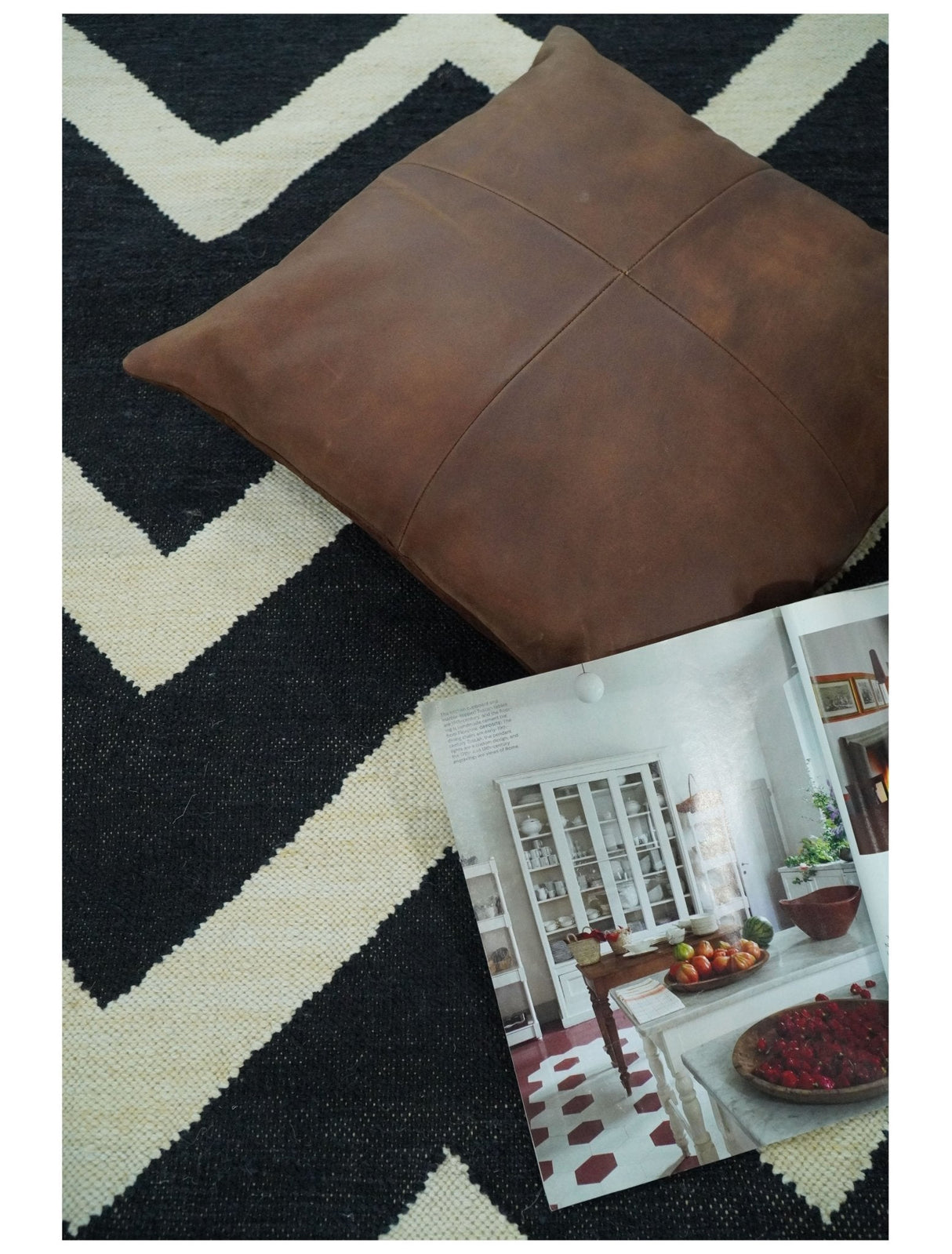 Black and Beige Chevron Design Hand Woven Dhurrie Rug