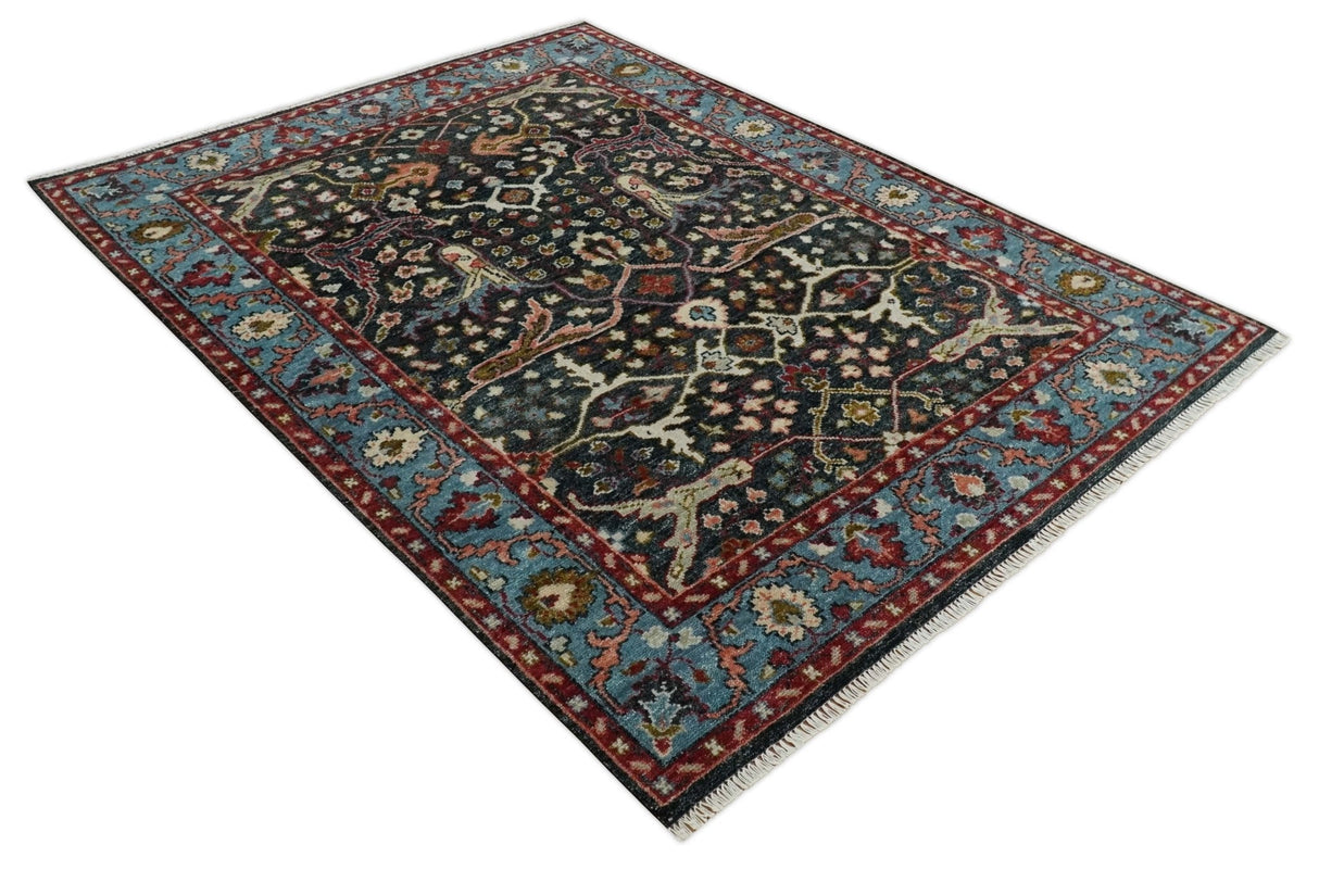Black and Blue Hand Knotted Traditional Oushak Custom Made Wool Rug