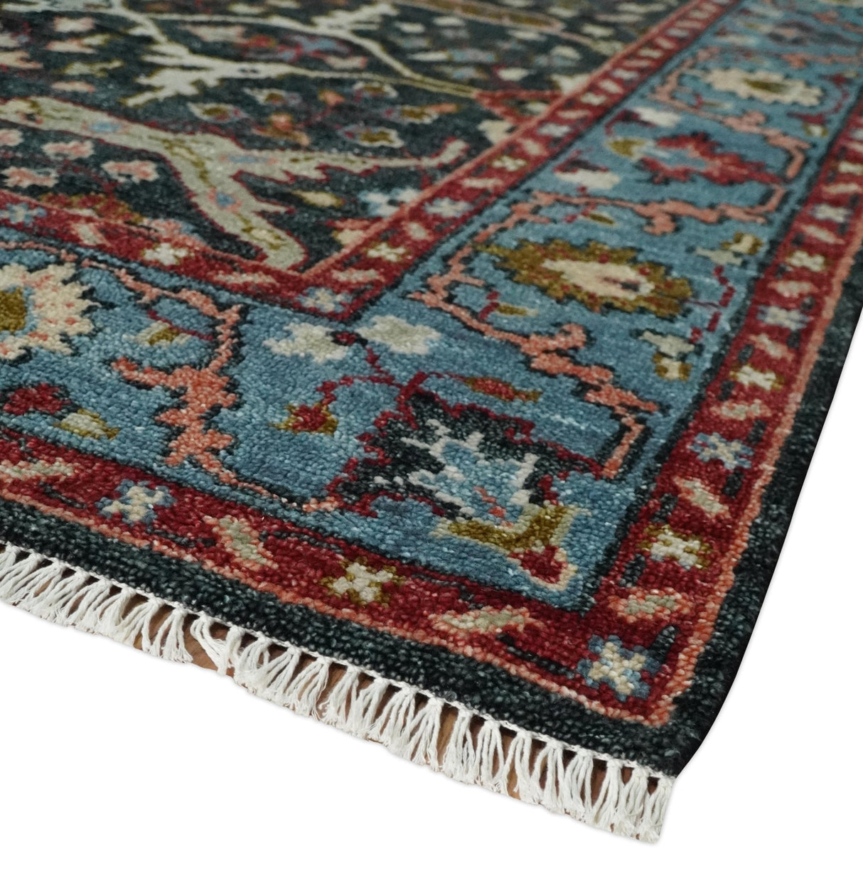 Black and Blue Hand Knotted Traditional Oushak Custom Made Wool Rug