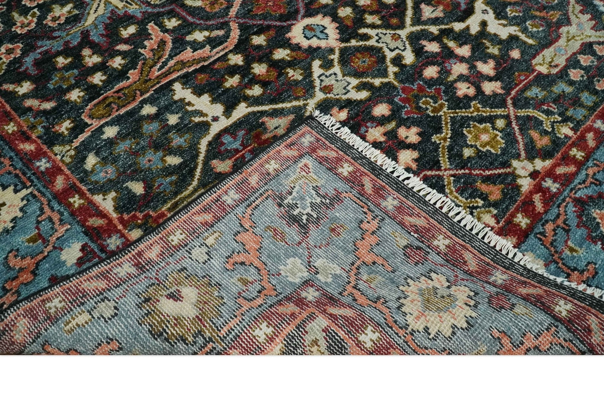 Black and Blue Hand Knotted Traditional Oushak Custom Made Wool Rug