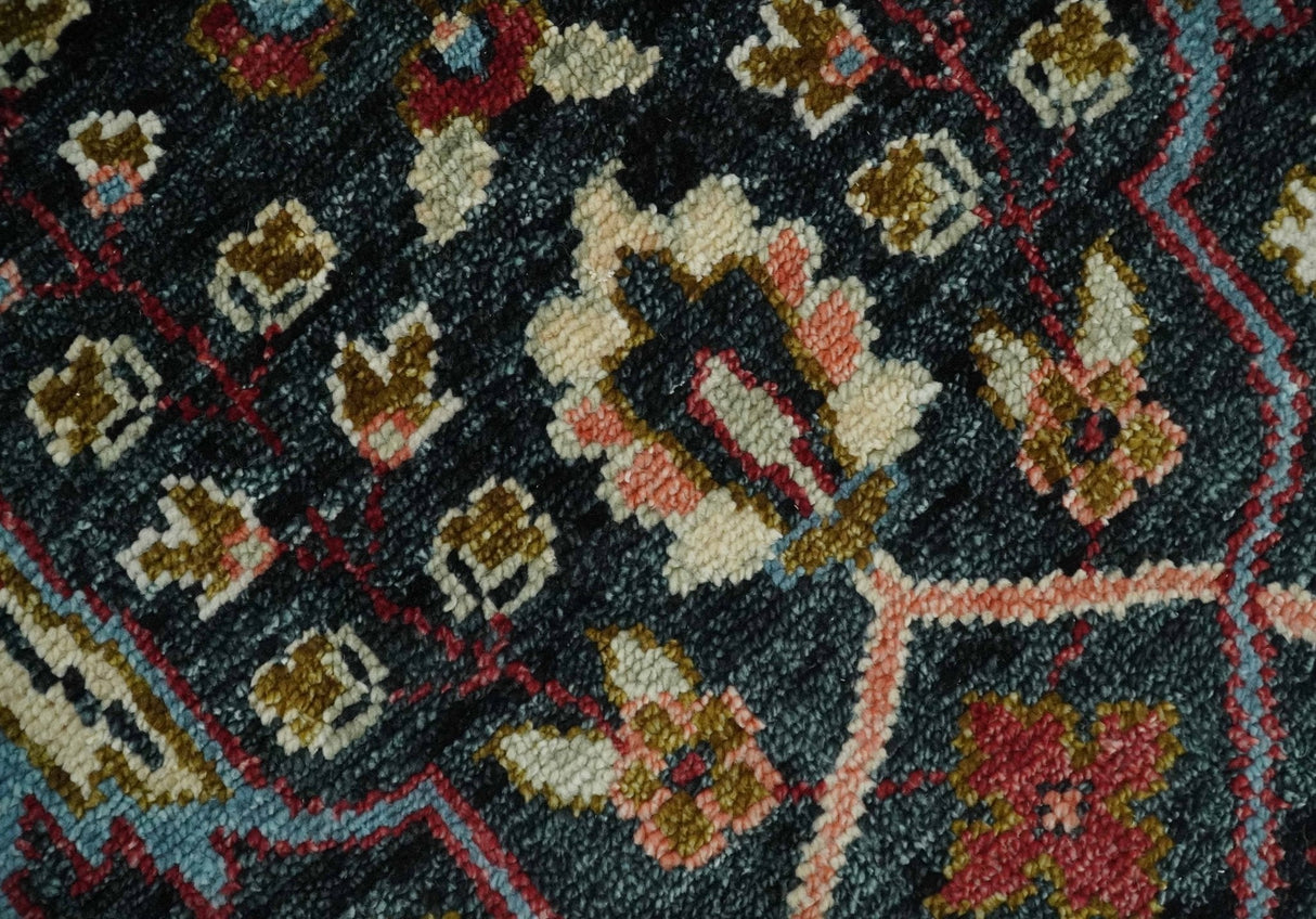 Black and Blue Hand Knotted Traditional Oushak Custom Made Wool Rug