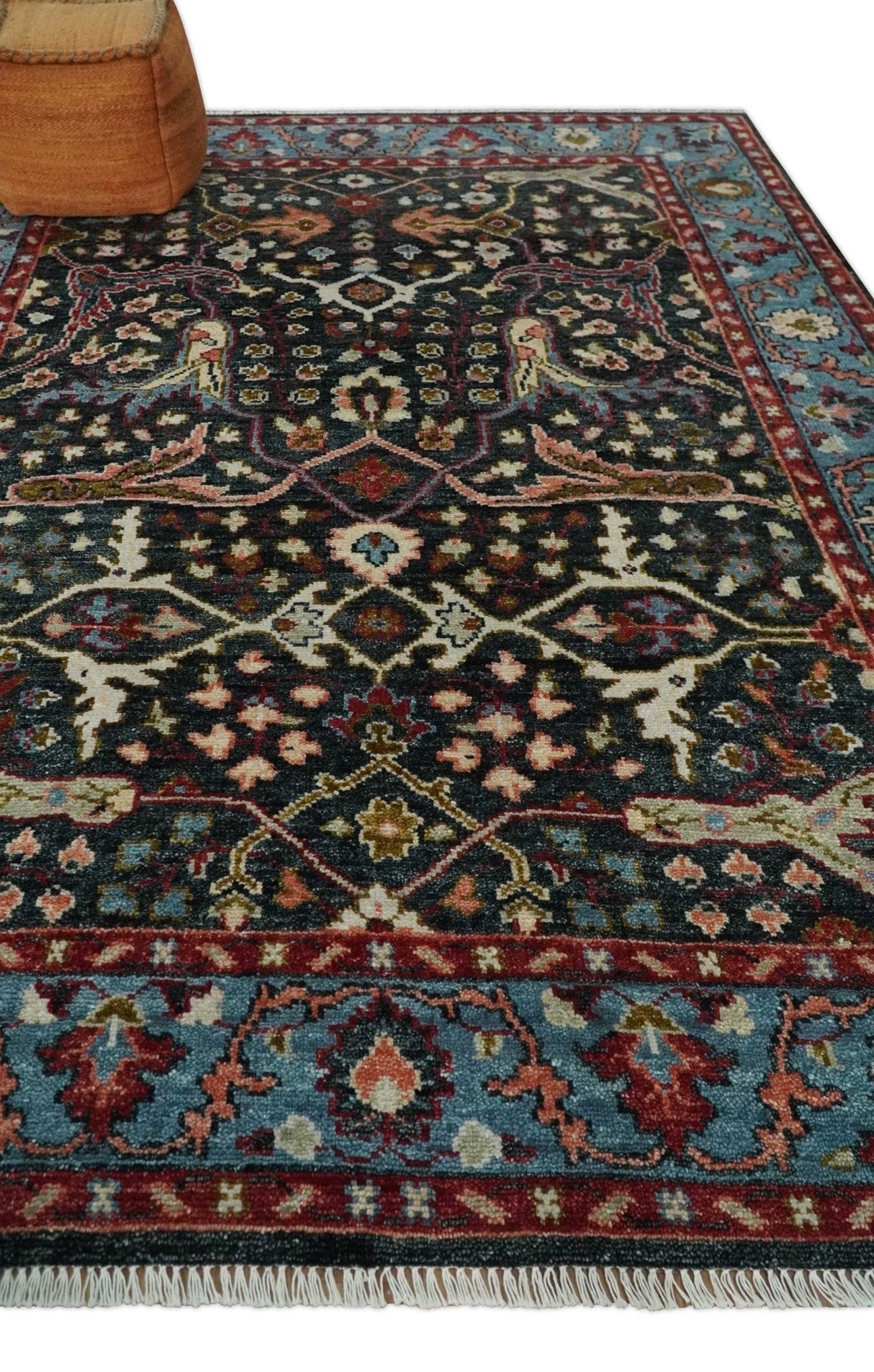 Black and Blue Hand Knotted Traditional Oushak Custom Made Wool Rug
