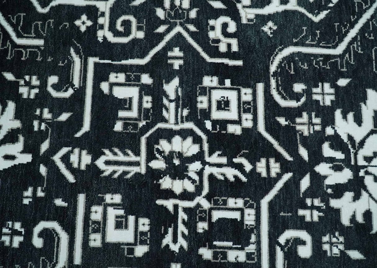 Black and White 6x9, 8x10 and 9x12 Hand Knotted Traditional Persian Oushak Wool and Viscose Rug, Accent Rug | TRDCP840-Area Rug-Parc Decor