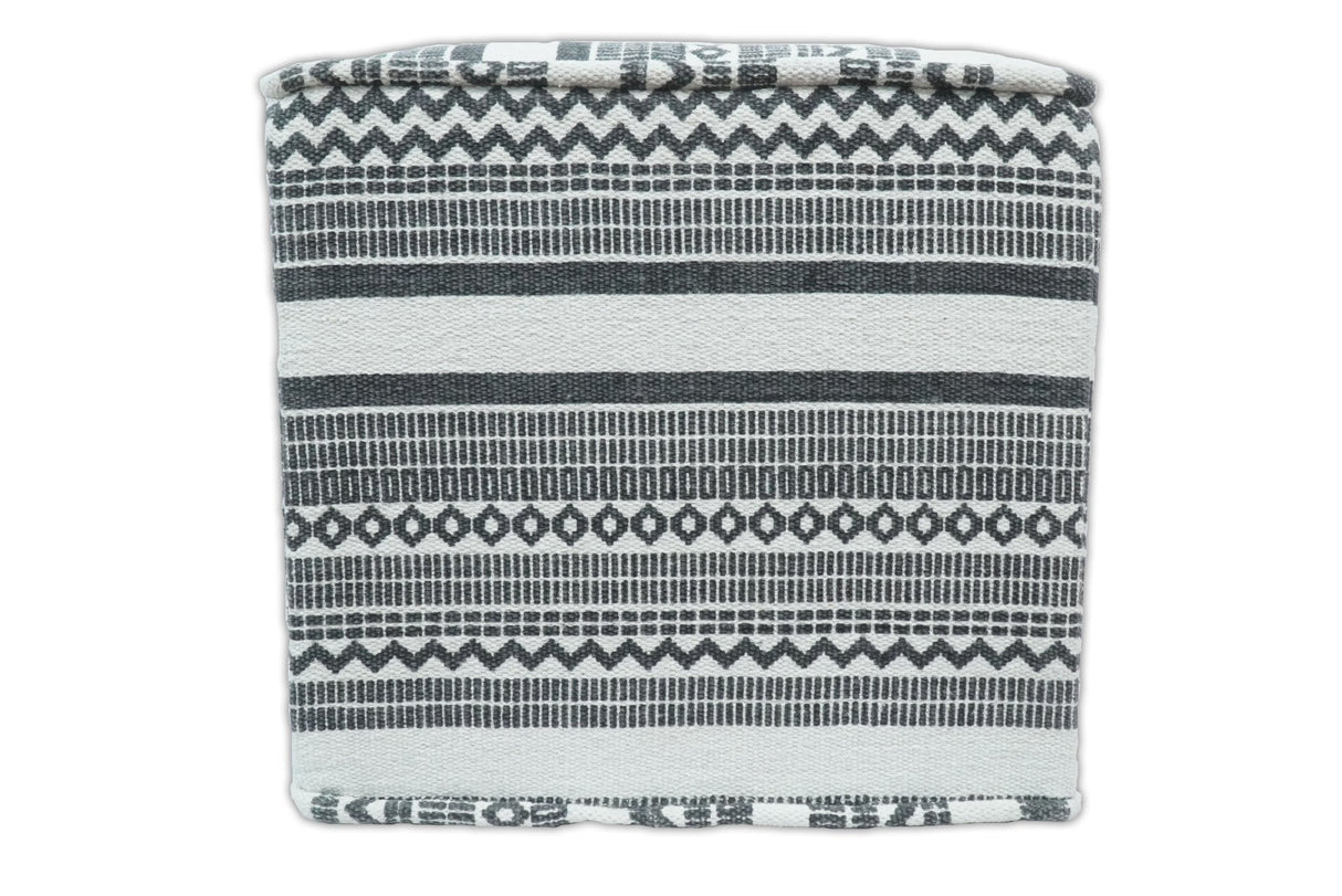 Black and White Handmade Block Printed cotton Pouf Ottoman, Footstool, Side table, Seat , Foot Rest, Living Room, Bedroom | TRD127-Pouf-Parc Decor