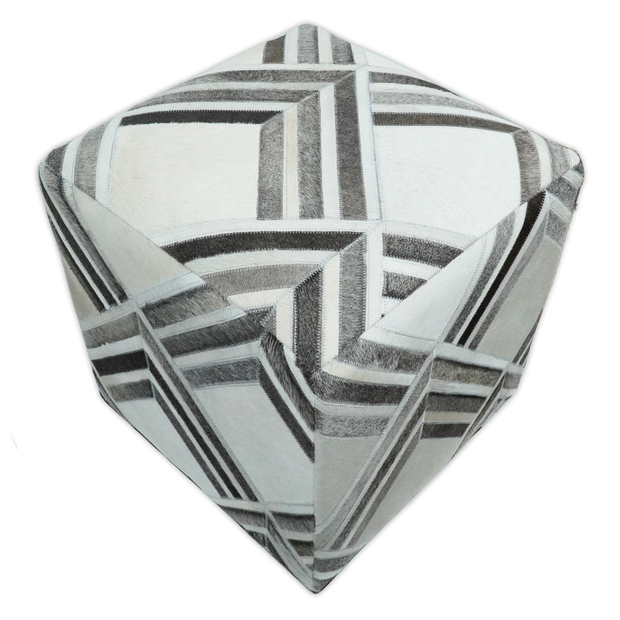 Black and White Luxury Genuine Leather Pouf Ottoman, Footstool, Side table, Seat , Foot Rest, Living Room, Bedroom | TRD284-Pouf-Parc Decor