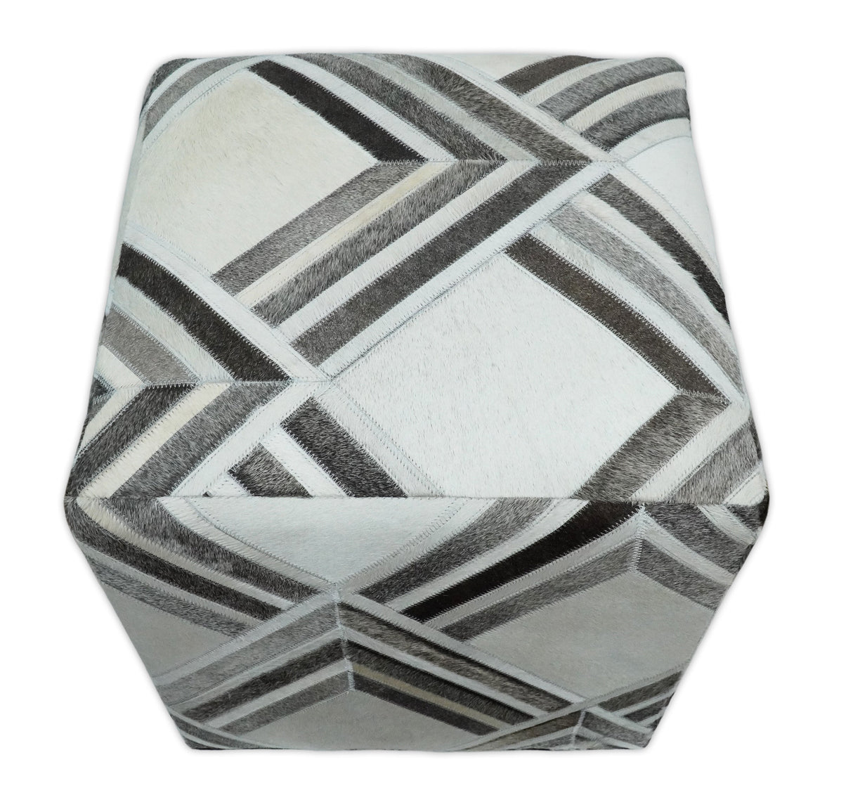 Black and White Luxury Genuine Leather Pouf Ottoman, Footstool, Side table, Seat , Foot Rest, Living Room, Bedroom | TRD284-Pouf-Parc Decor