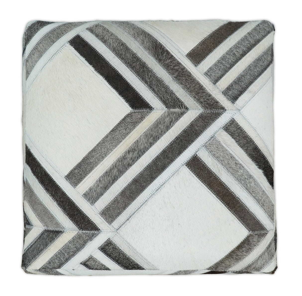 Black and White Luxury Genuine Leather Pouf Ottoman, Footstool, Side table, Seat , Foot Rest, Living Room, Bedroom | TRD284-Pouf-Parc Decor