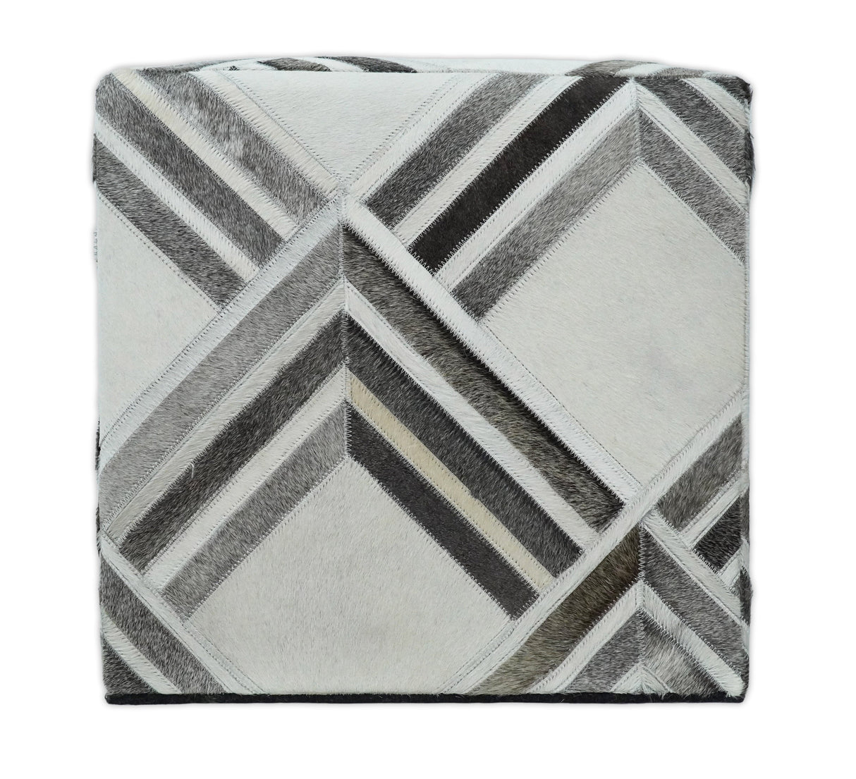 Black and White Luxury Genuine Leather Pouf Ottoman, Footstool, Side table, Seat , Foot Rest, Living Room, Bedroom | TRD284-Pouf-Parc Decor