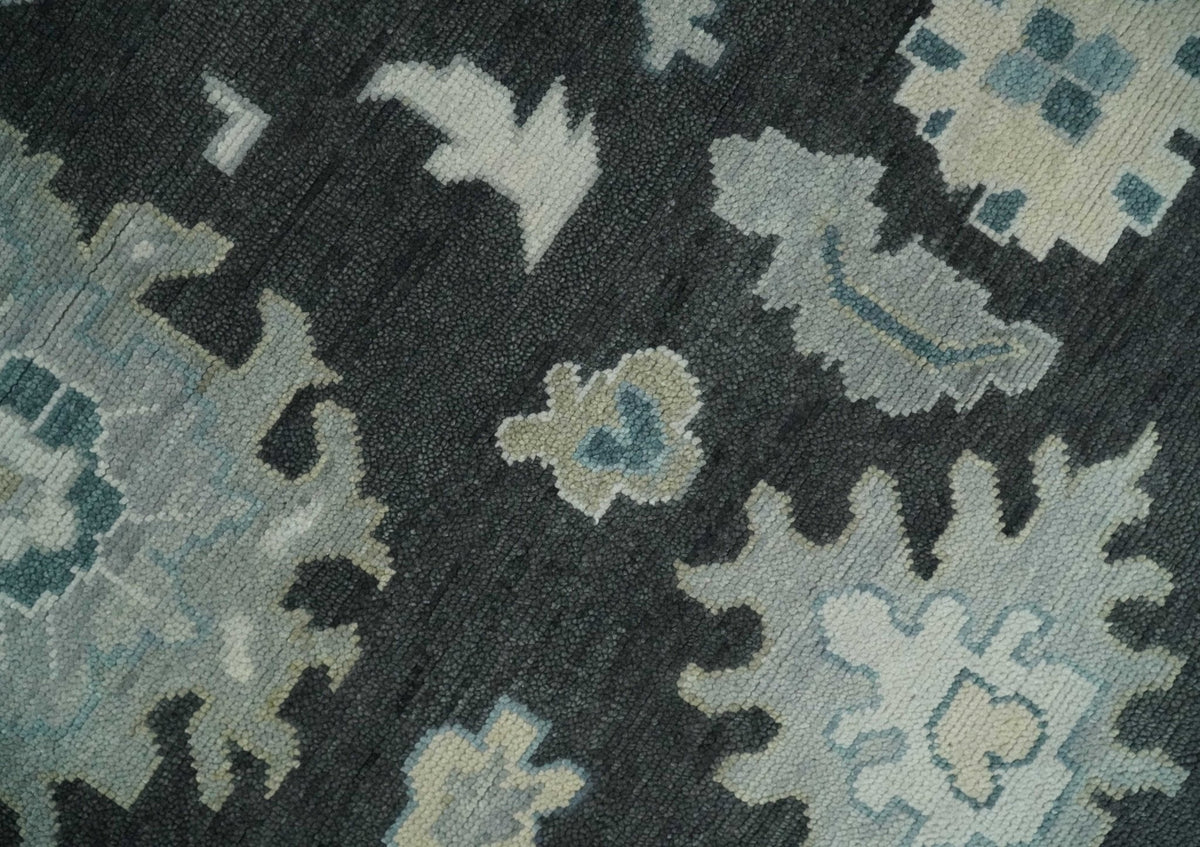 Black, Beige and Silver Hand Knotted Traditional Oushak Wool Area Rug
