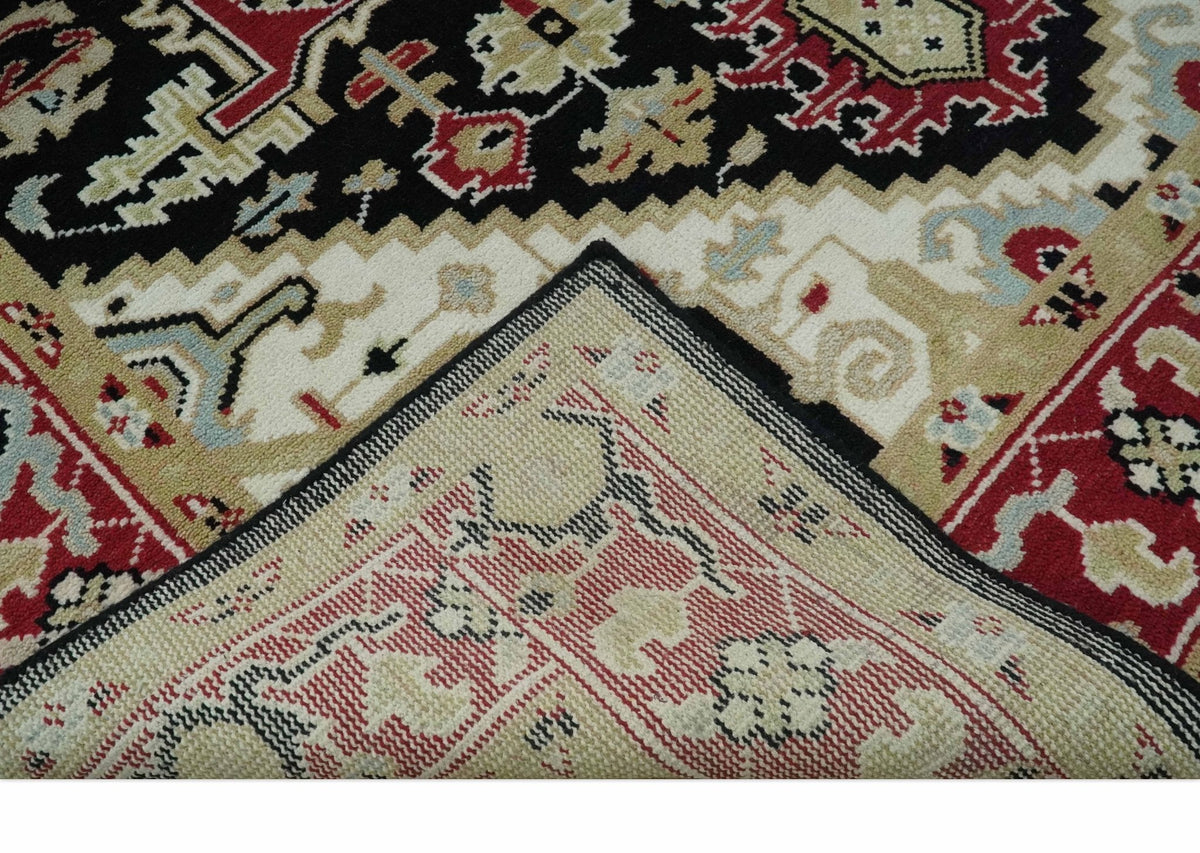 Black, Ivory, Olive and Brown Hand knotted Traditional Heriz Medallion Multi Size Wool Area Rug