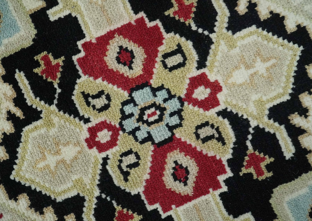 Black, Ivory, Olive and Brown Hand knotted Traditional Heriz Medallion Multi Size Wool Area Rug