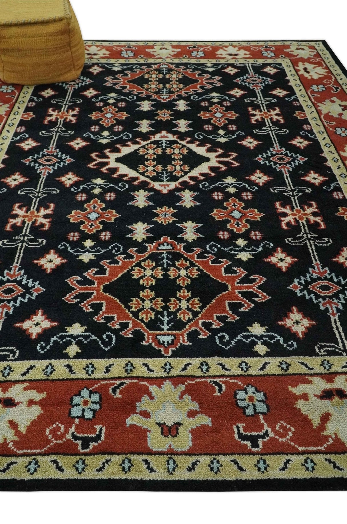 Black, Rust and Beige 8x10 Traditional Oriental Hand Knotted Wool Area Rug