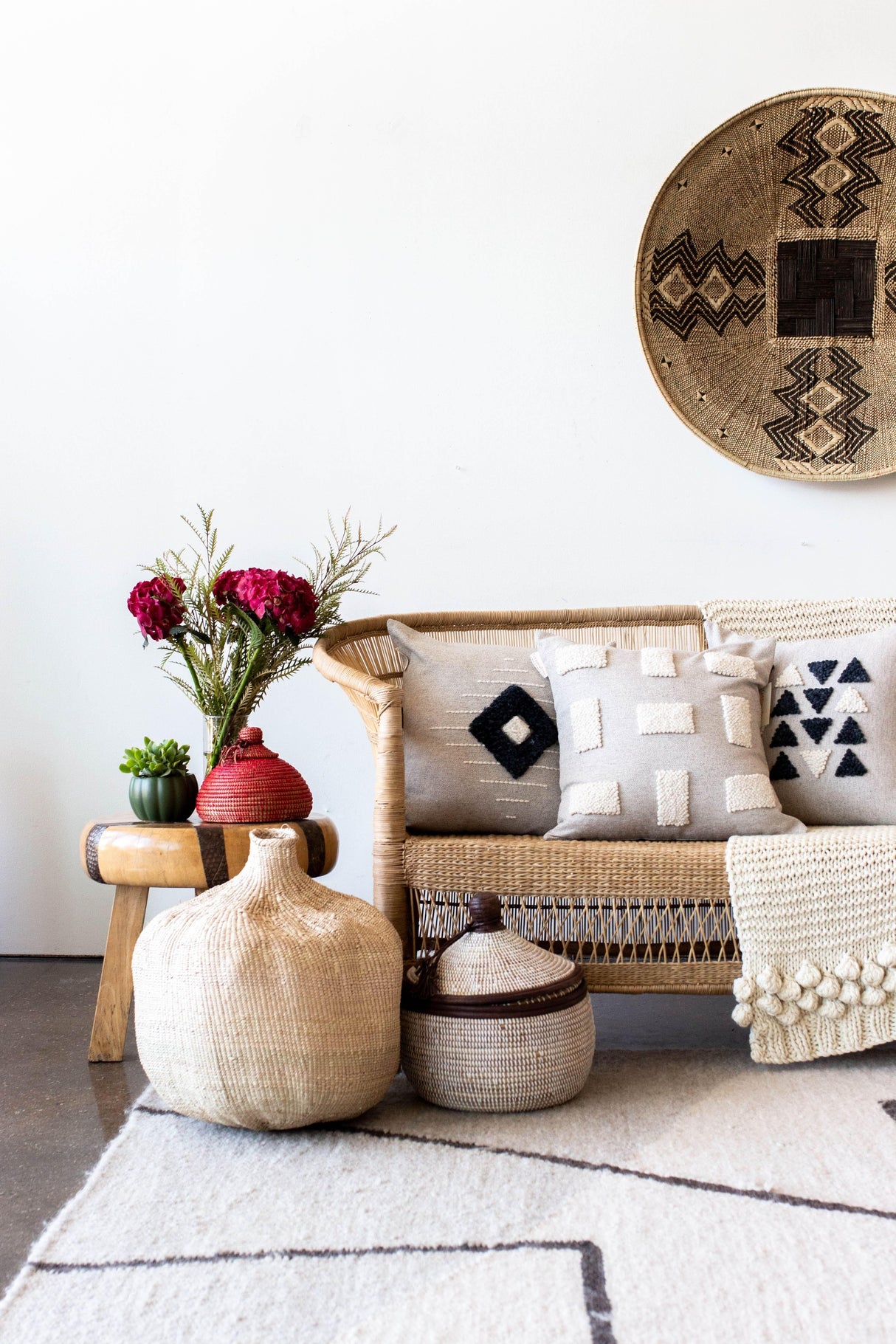 Blocks Organic Natural White Cotton Throw Pillow-Pillows-Parc Decor