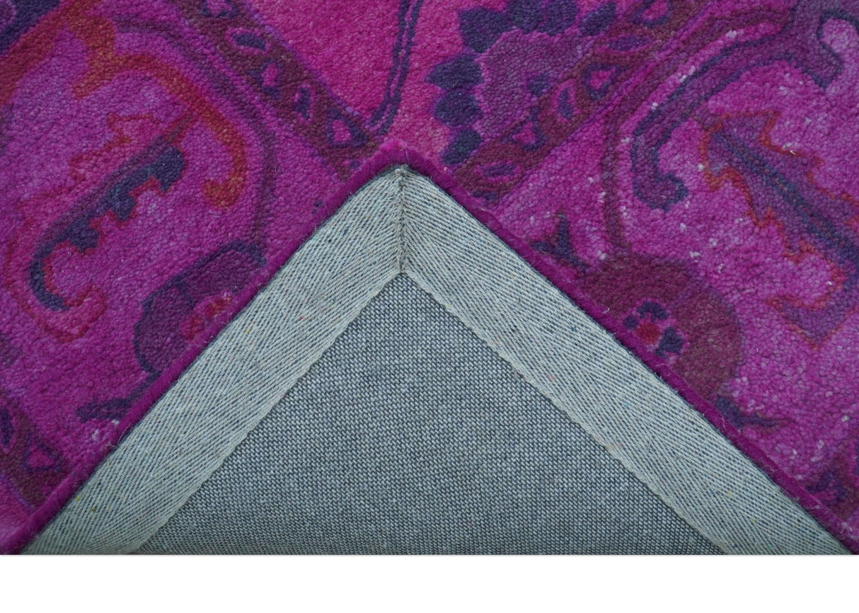 Bloom Overdyed Traditional Oushak Pink And Blue Hand Tufted Wool Rug