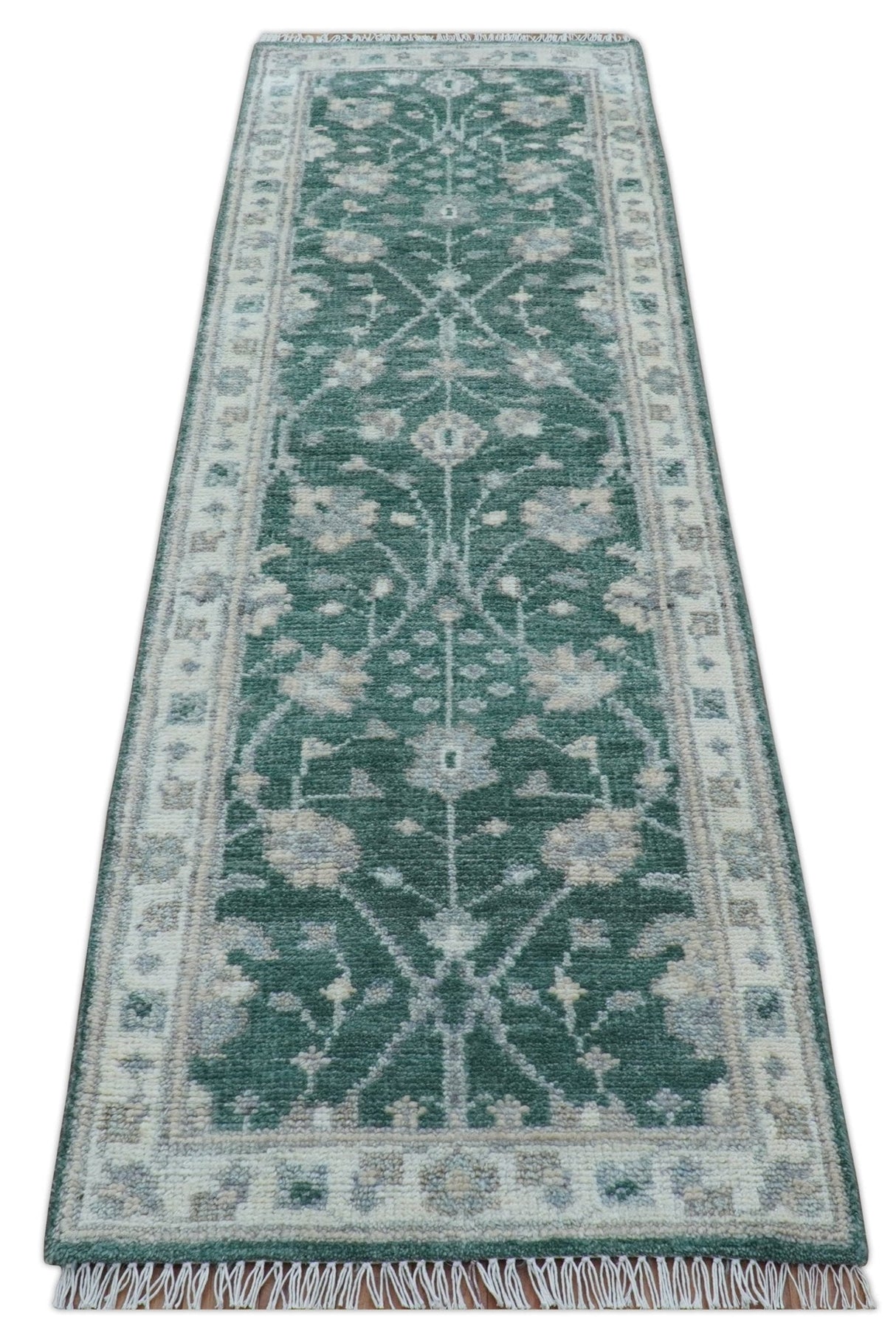 Bloom Traditional Oushak Design Teal 2.6x8.6 Hand Knotted Wool Rug