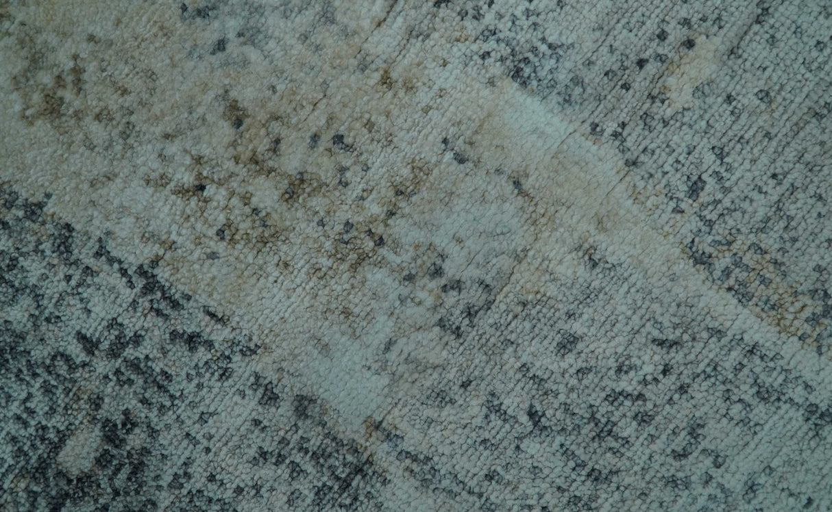 Blue And Beige Modern Abstract Design Hand Knotted 8x10 Bamboo Silk Area Rug