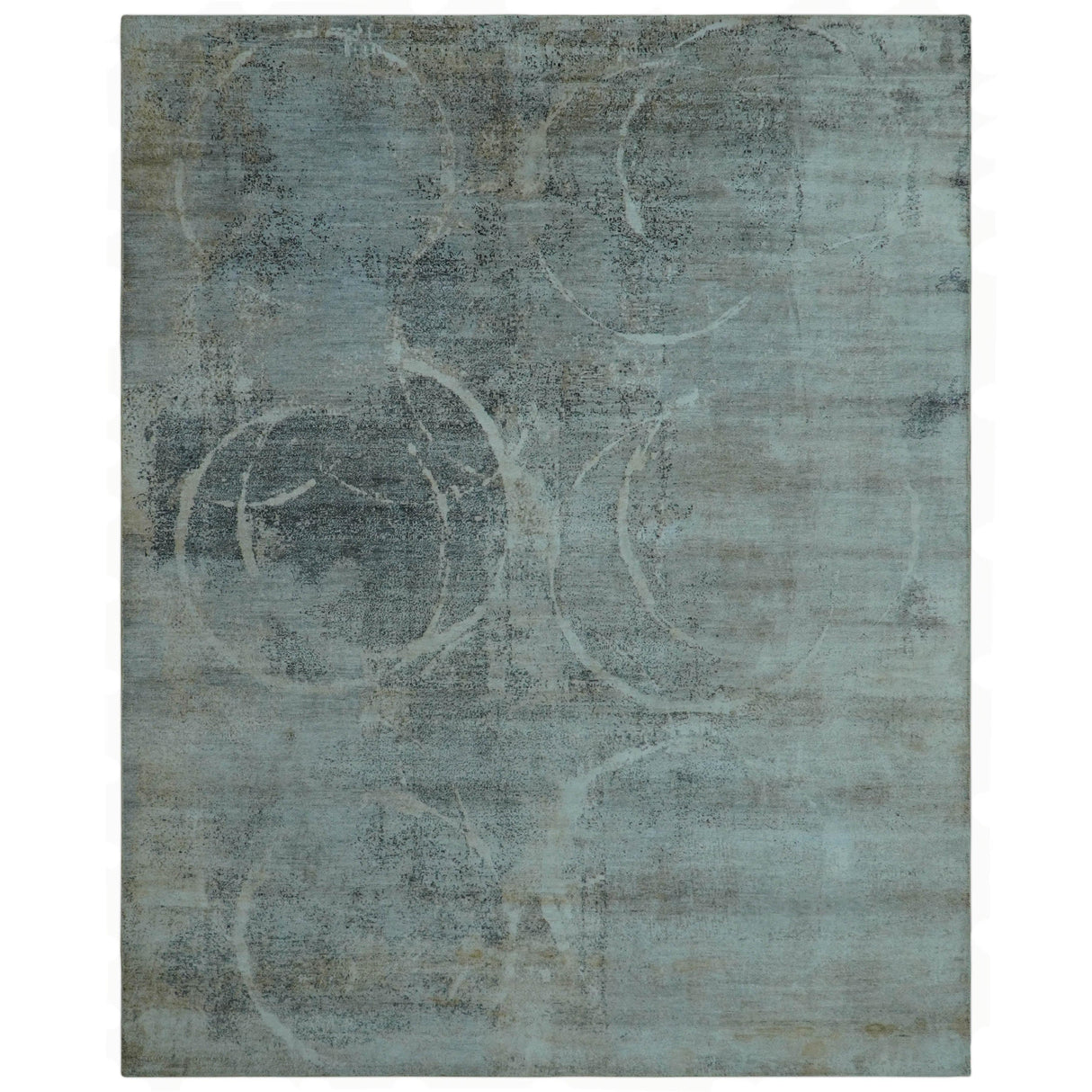 Blue And Beige Modern Abstract Design Hand Knotted 8x10 Bamboo Silk Area Rug