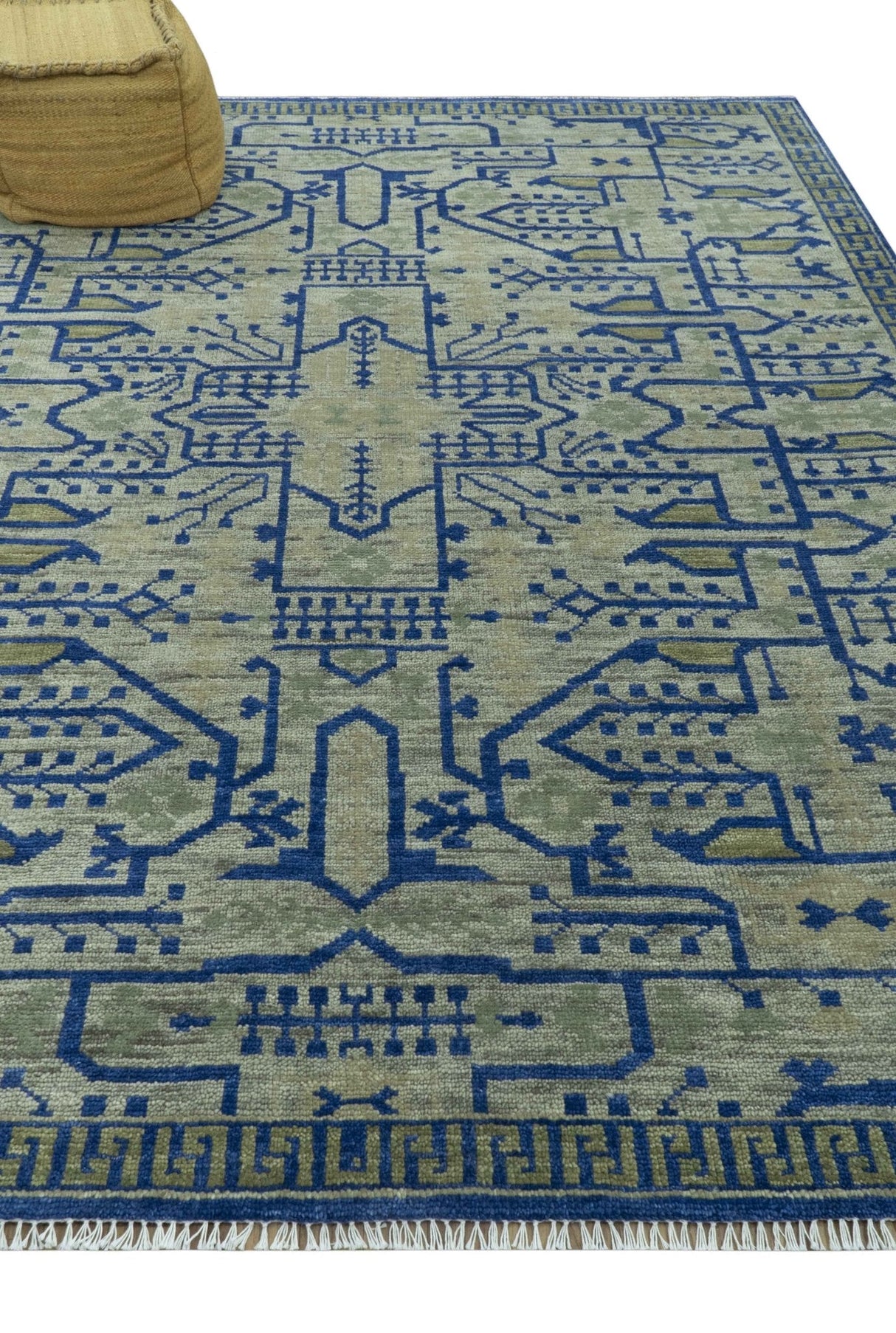 Blue And Beige Modern Design Hand Knotted Custom Made Wool Area Rug