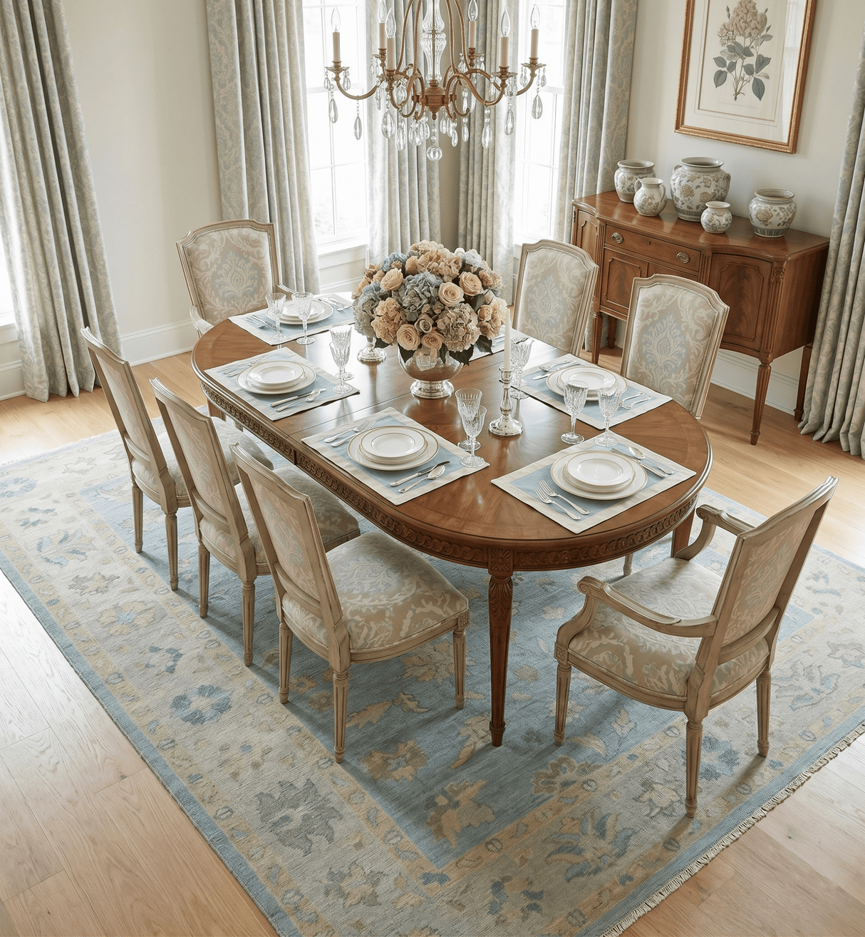 Blue and Beige Traditional Floral Hand Knotted Wool Rug