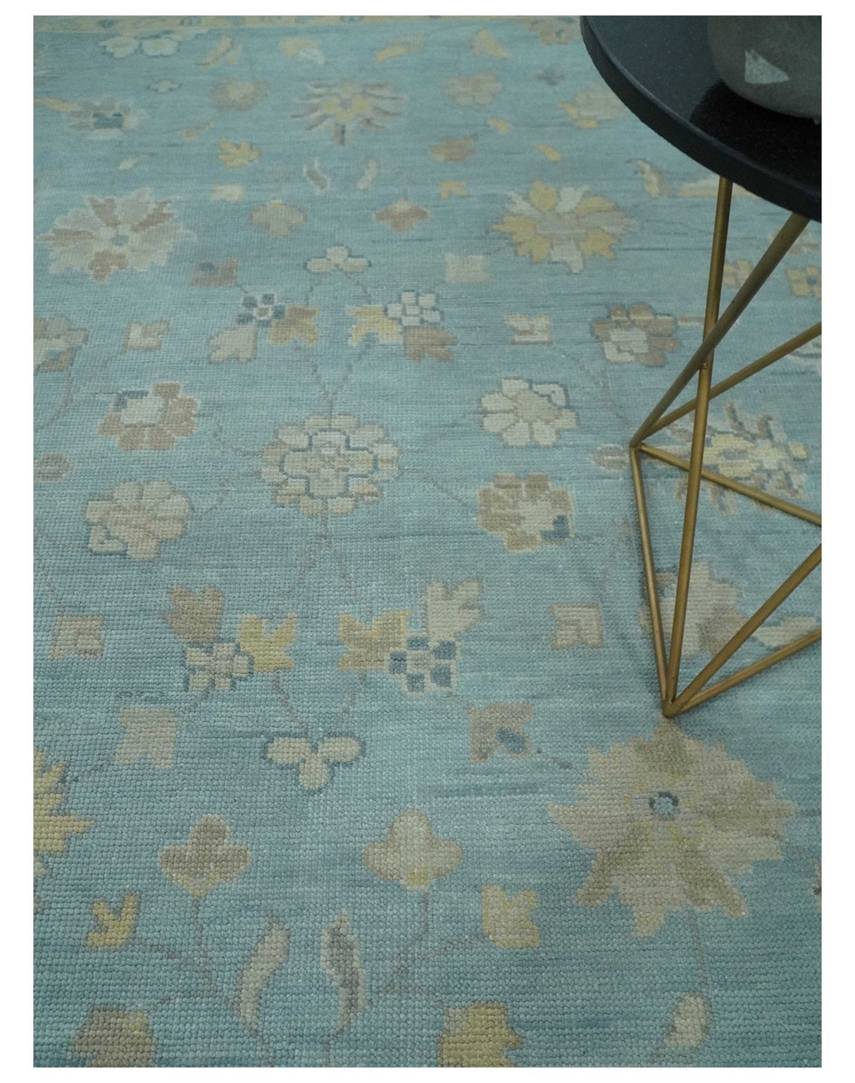 Blue and Beige Traditional Floral Hand Knotted Wool Rug