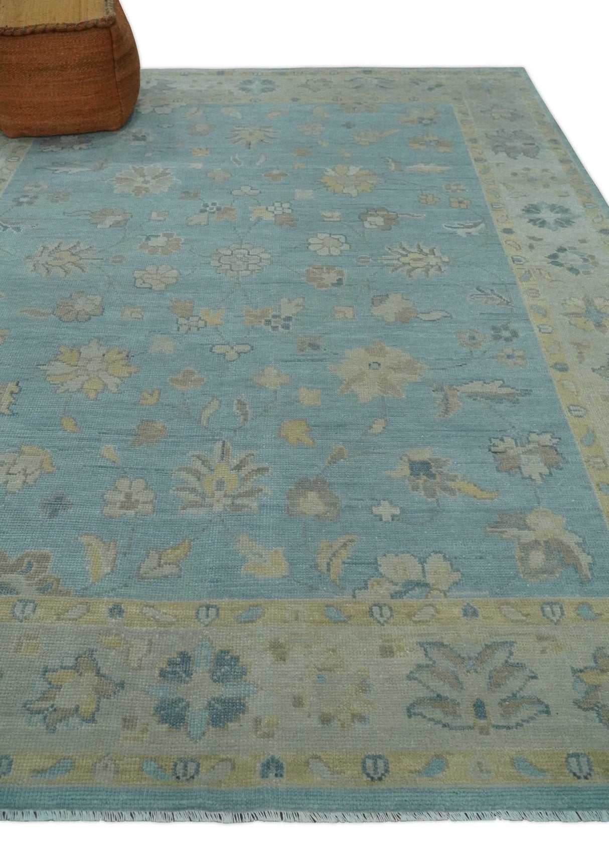 Blue and Beige Traditional Floral Hand Knotted Wool Rug