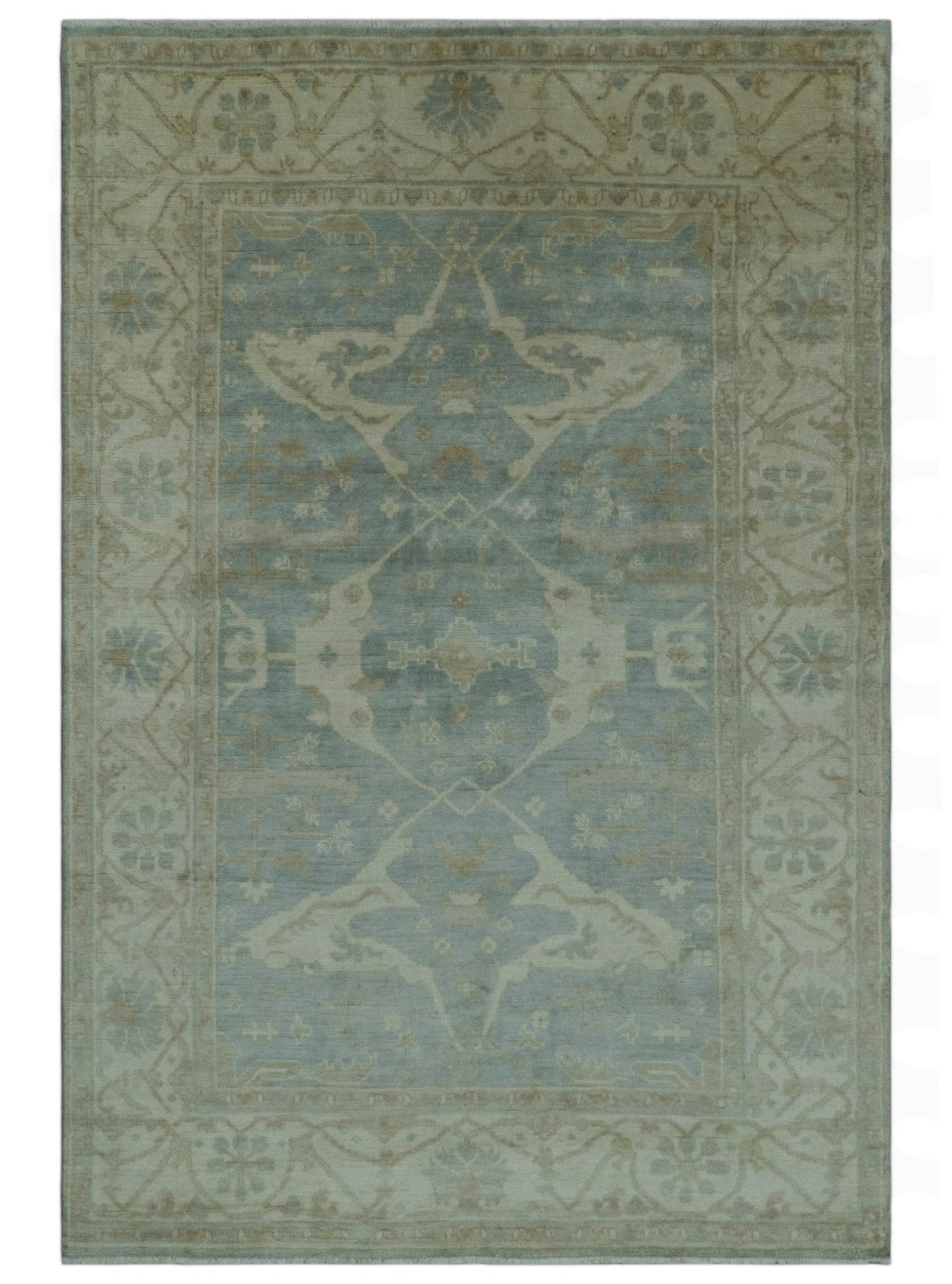 Blue And Beige Traditional Oushak Design Hand Knotted 6x9 wool area rug