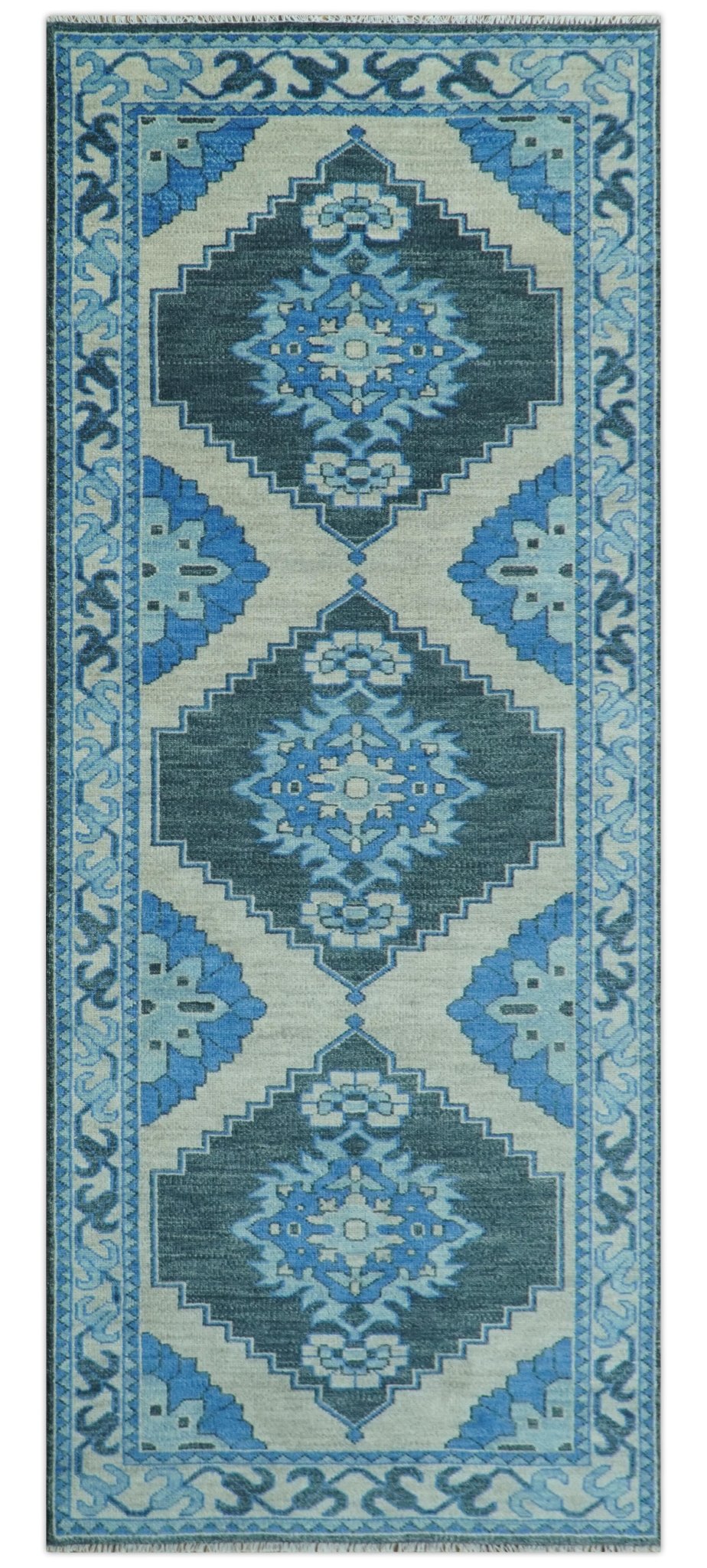 Blue and Black Hand Knotted Traditional Heriz Multi Size Wool Area Rug