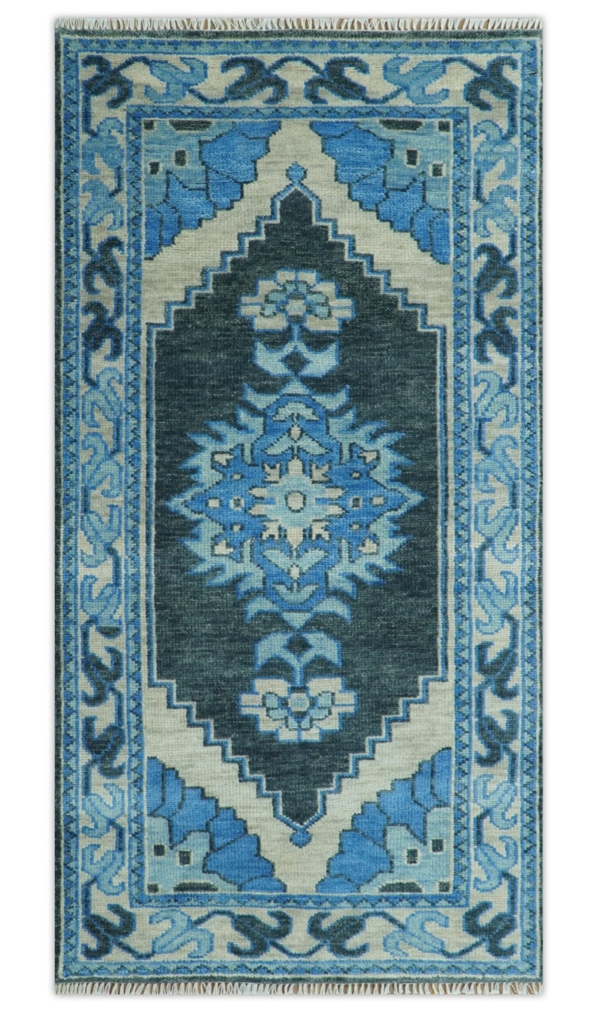 Blue and Black Hand Knotted Traditional Heriz Multi Size Wool Area Rug