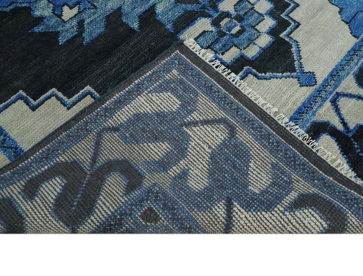 Blue and Black Hand Knotted Traditional Heriz Multi Size Wool Area Rug