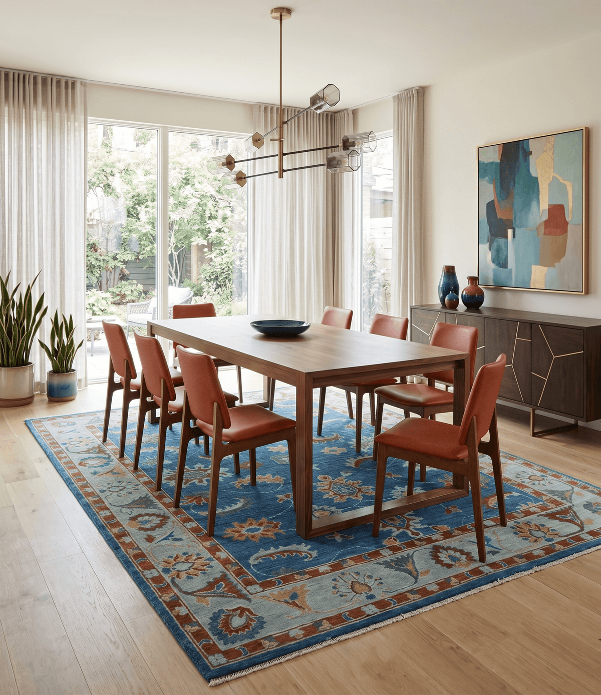 Blue And Brown Hand Knotted Floral Oushak Wool Area Rug