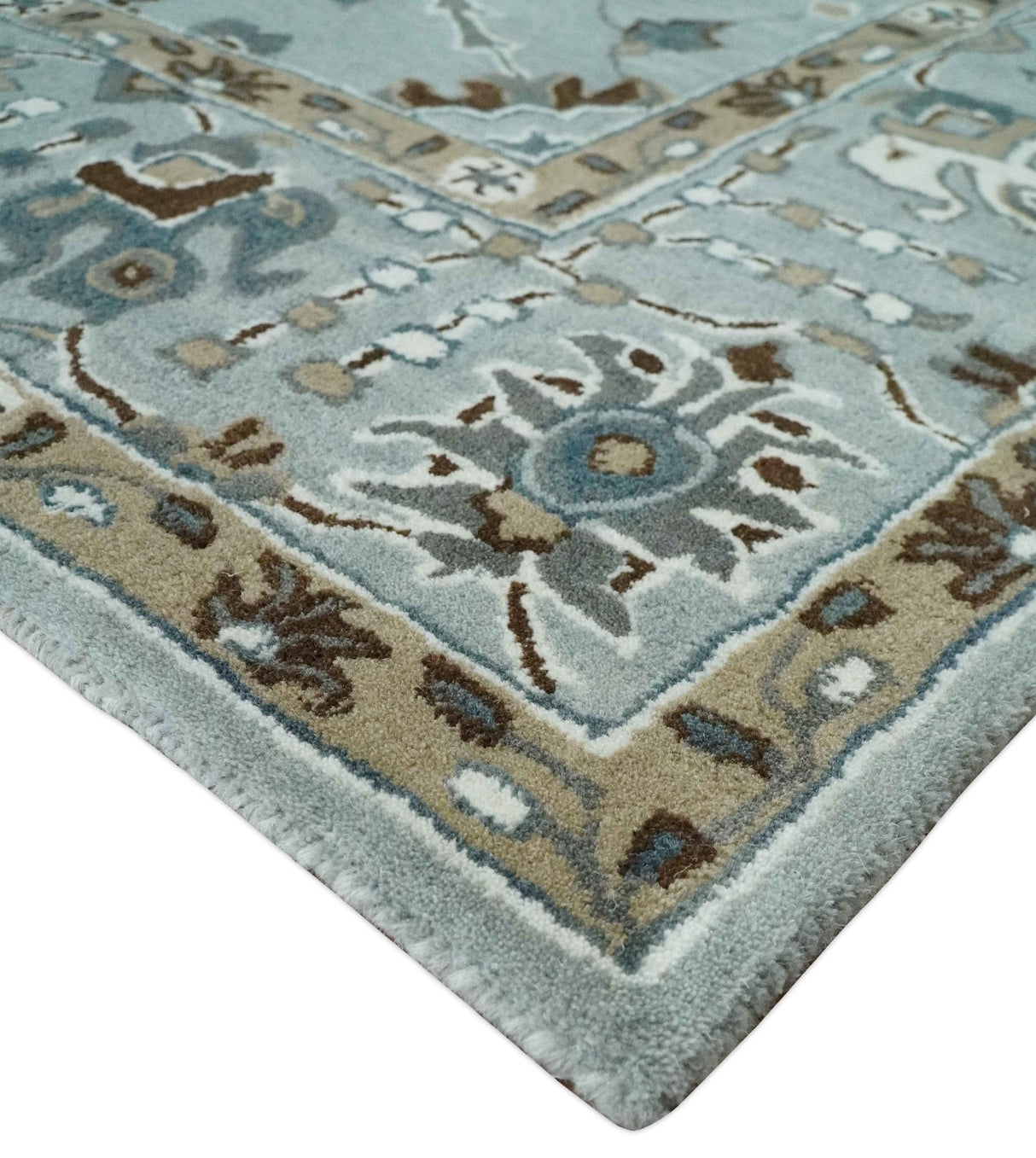 Blue and Brown Traditional Oriental Oushak Hand Tufted Custom Made wool Area Rug