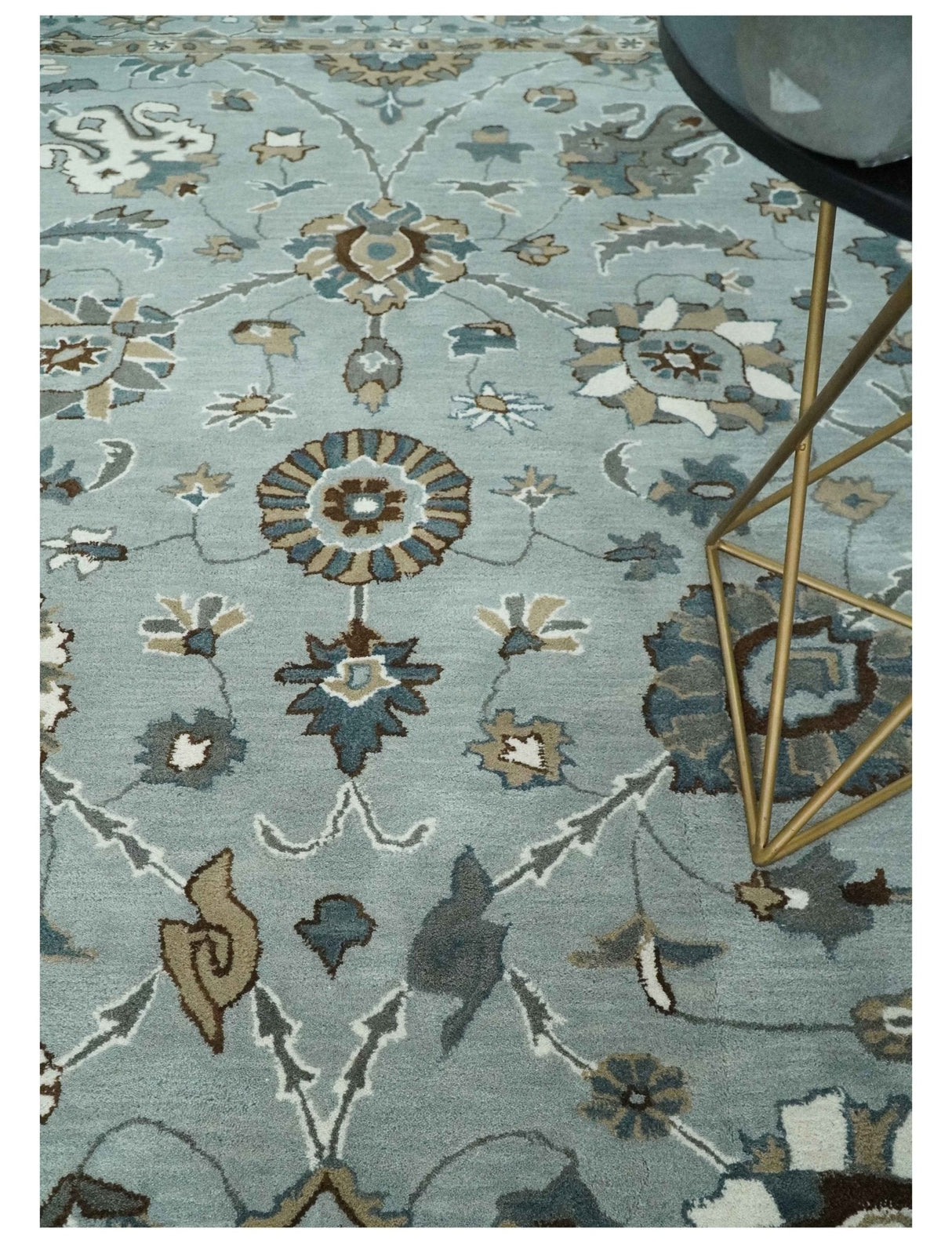 Blue and Brown Traditional Oriental Oushak Hand Tufted Custom Made wool Area Rug
