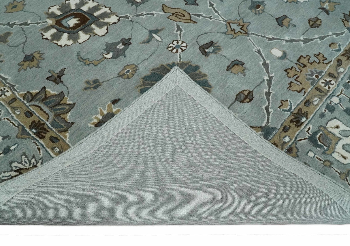 Blue and Brown Traditional Oriental Oushak Hand Tufted Custom Made wool Area Rug