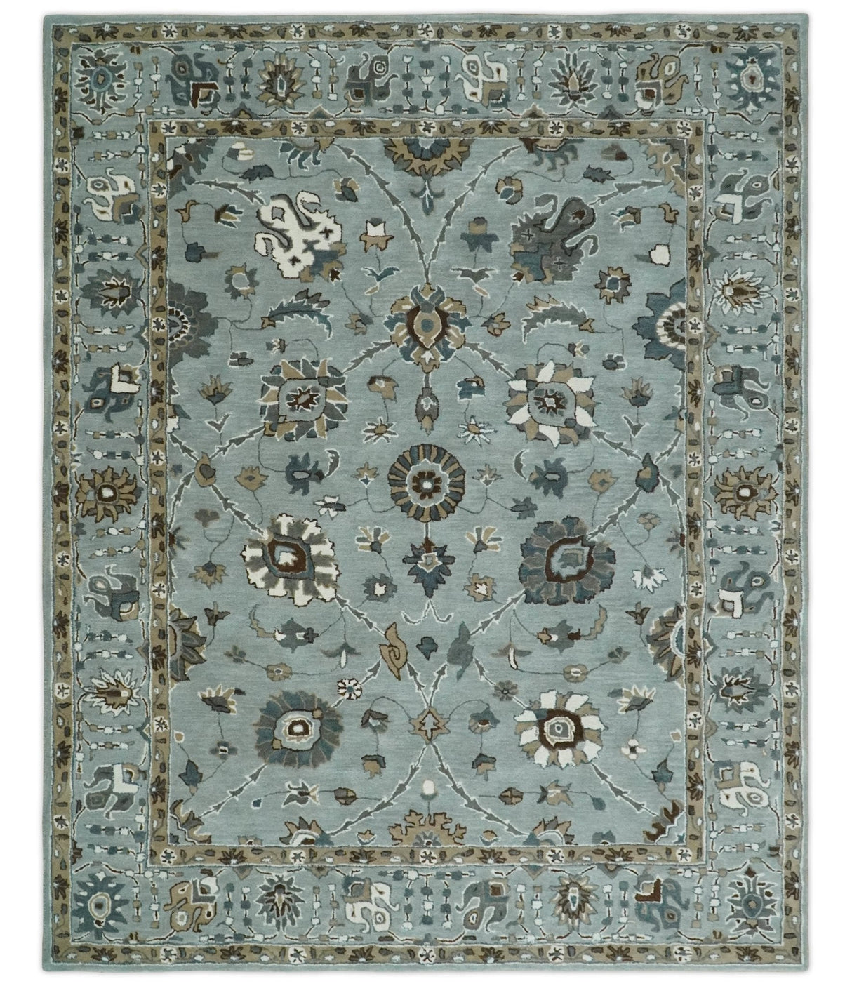 Blue and Brown Traditional Oriental Oushak Hand Tufted Custom Made wool Area Rug