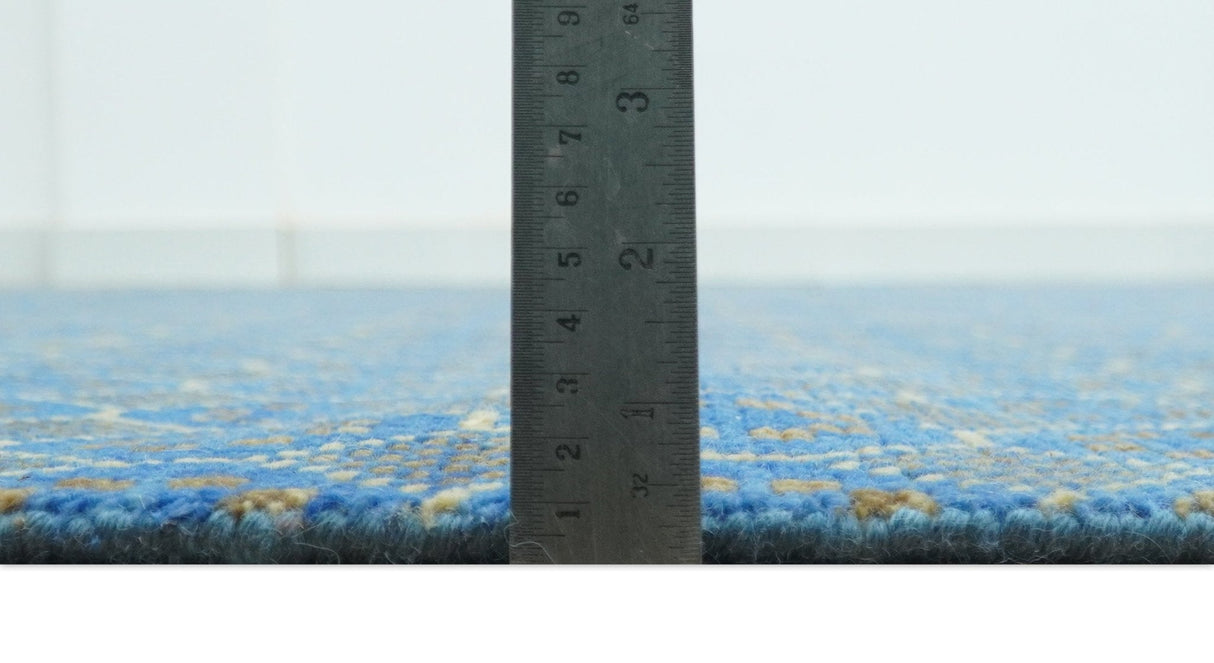 Blue and Charcoal geometrical honey comb design Hand knotted Wool Area Rug