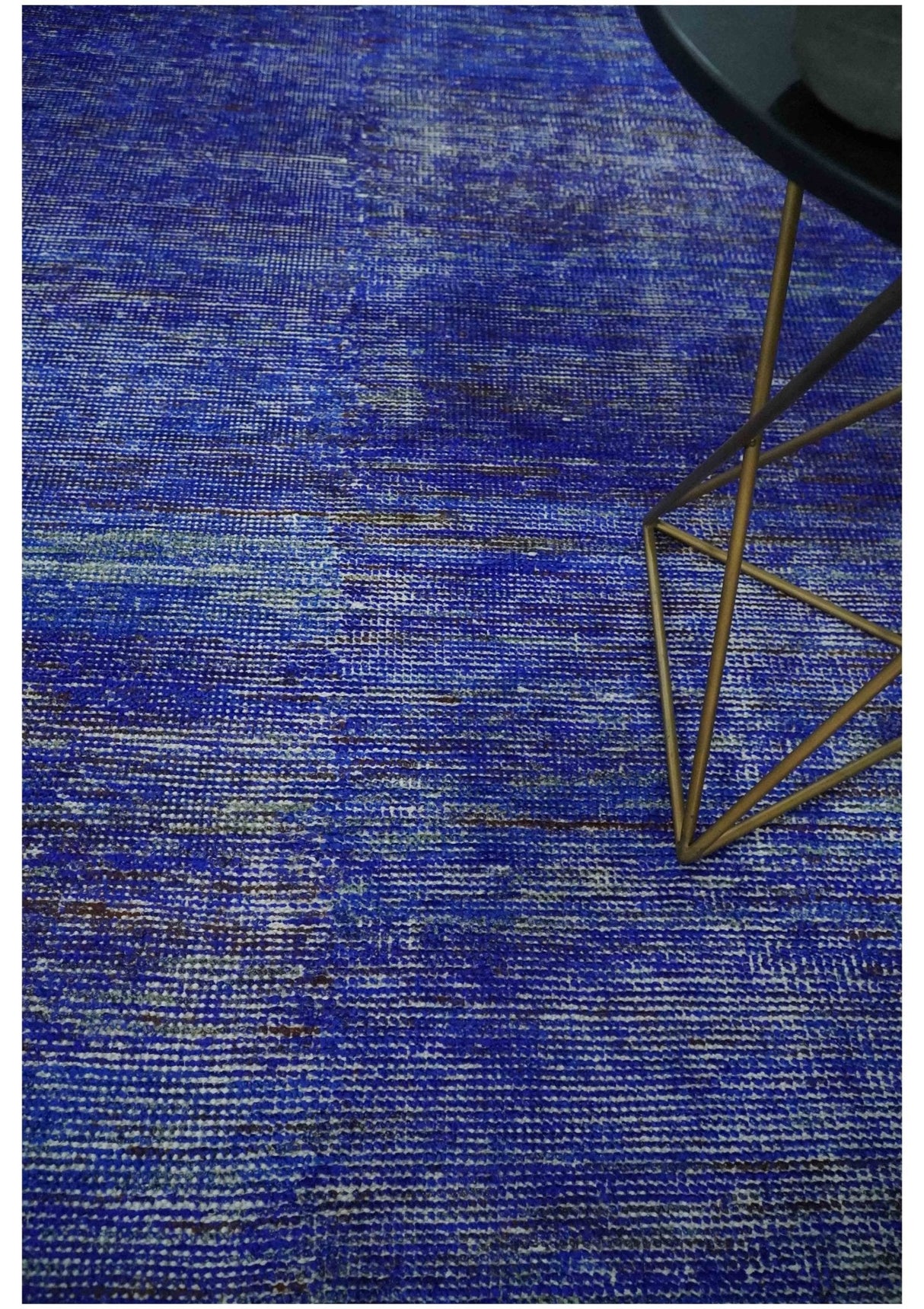 Blue and Charcoal Modern Abstract Hand knotted 8x10 Art Silk Area Rug