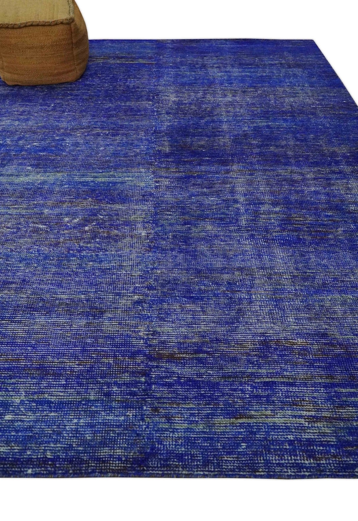 Blue and Charcoal Modern Abstract Hand knotted 8x10 Art Silk Area Rug-Area Rug-Parc Decor