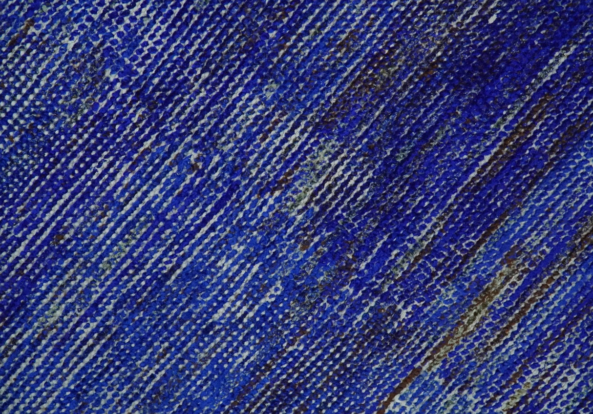 Blue and Charcoal Modern Abstract Hand knotted 8x10 Art Silk Area Rug-Area Rug-Parc Decor